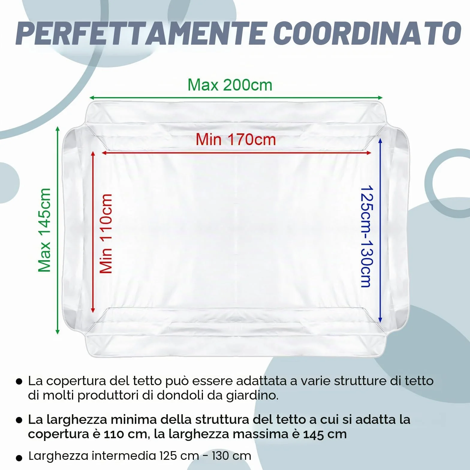 Tettuccio per Dondolo Tetto di Ricambio per Dondolo da Giardino, Copertura di Ricambio Dimensioni 2 e 3 Posti e Vari Colori, 200 x 145 cm