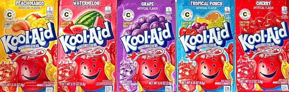 HEART FOR CARDS Kool Aid Unsweetend Drink Mix Polvere – Tutti e 5 i gusti – Pacchetto di prova da 5 x 3, 9 g + protezione per spedizione