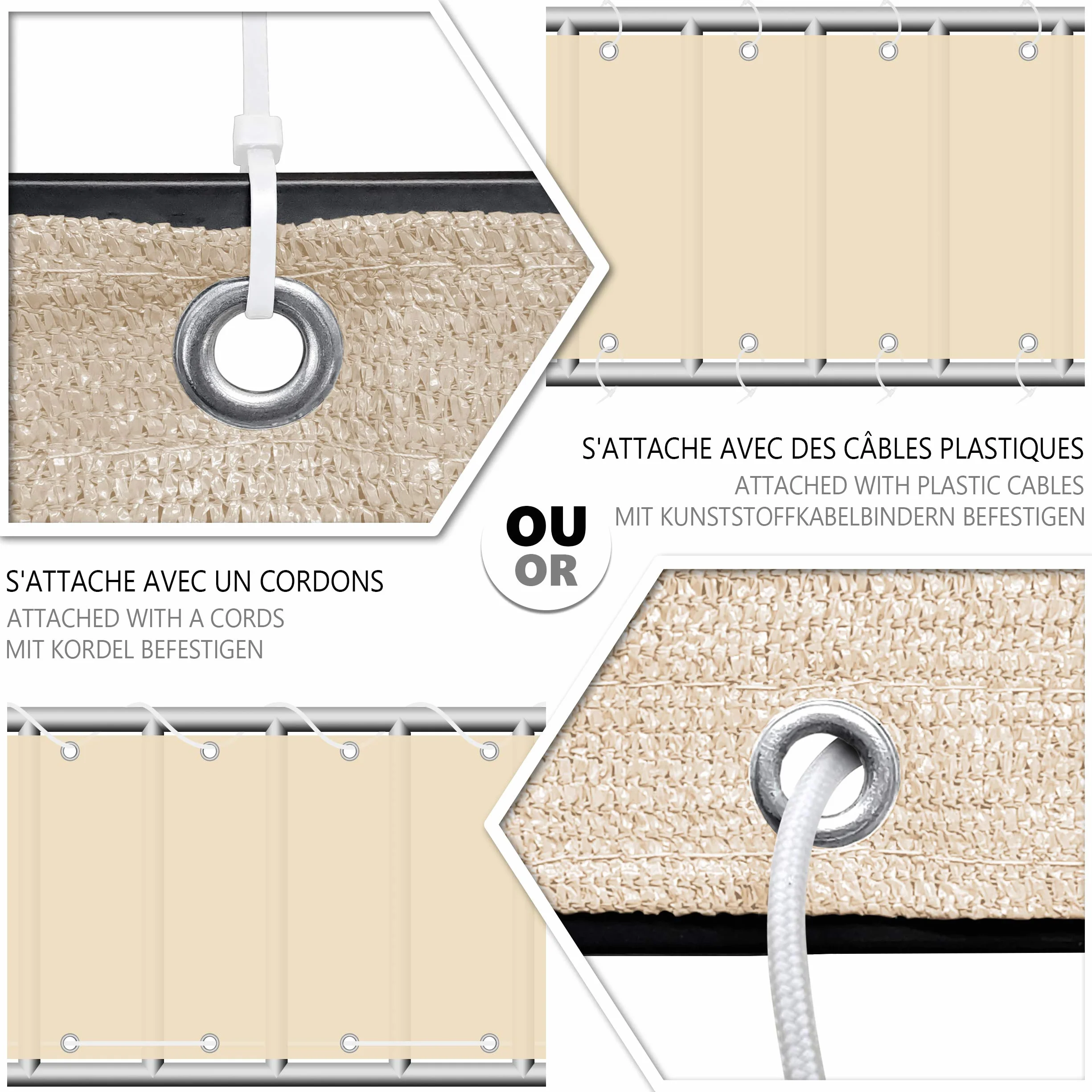 VOUNOT® Telo Frangivista per Balcone Giardino, Frangivento in HDPE, 90x600 cm, Privacy Recinzione Copertura per Balcone, Beige