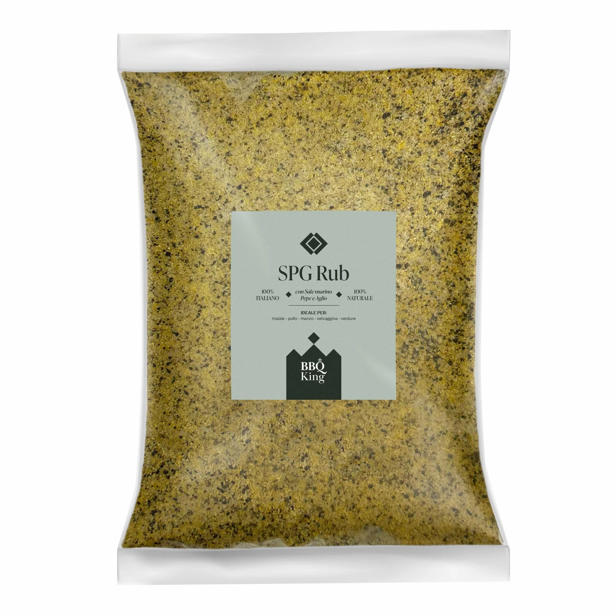 BBQ KING - S.P.G. Rub Confezione da 1Kg, Salt Pepper Garlic Dry Rub Bbq Ideale per Barbecue e Grill, Set Spezie Cucina 100% Made in Italy, Miscela di Spezie a Base di Sale, Pepe ed Aglio