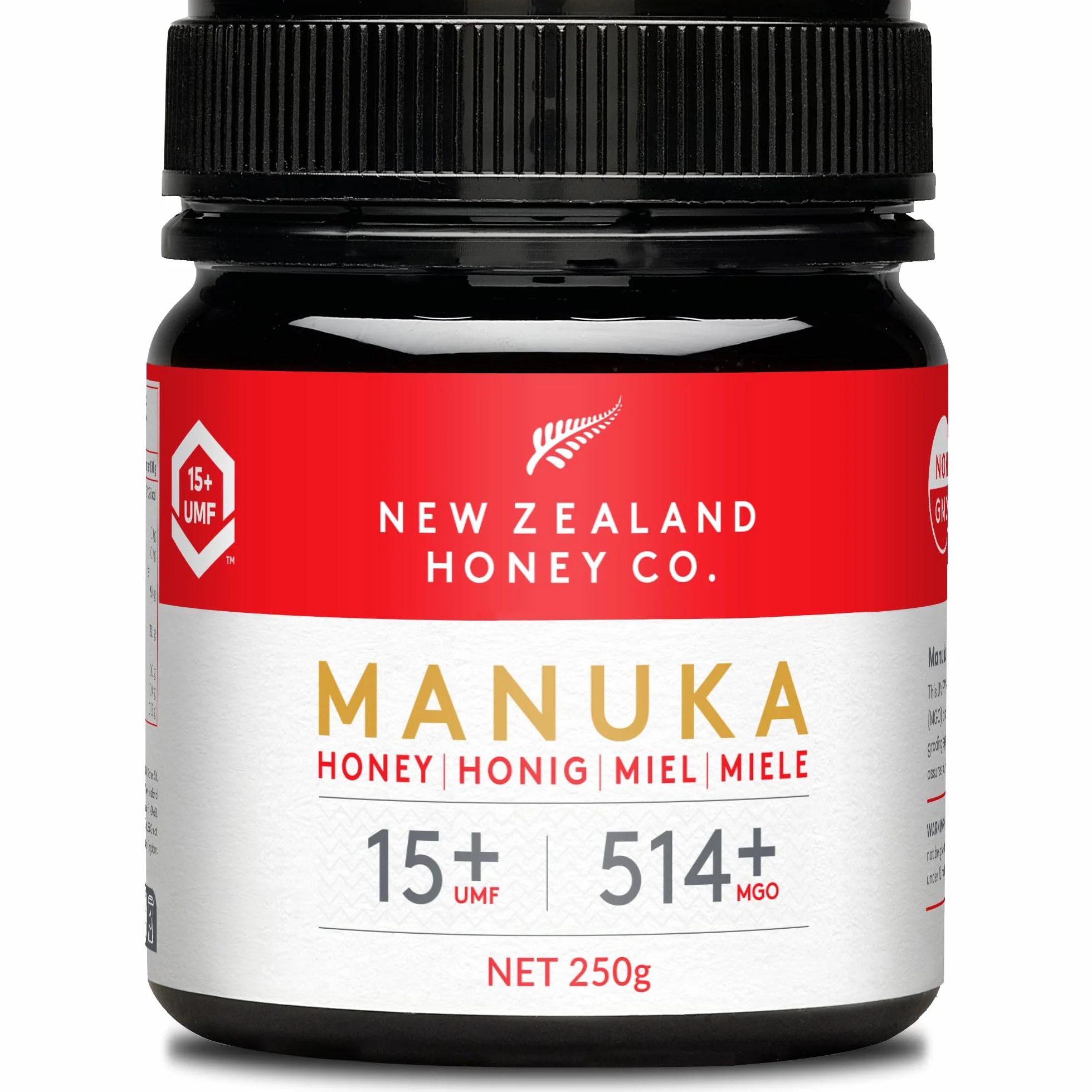 New Zealand Honey Co. Miele di Manuka MGO 514+ / UMF 15+ | Attivo e lordo | Prodotto in Nuova Zelanda | 250g