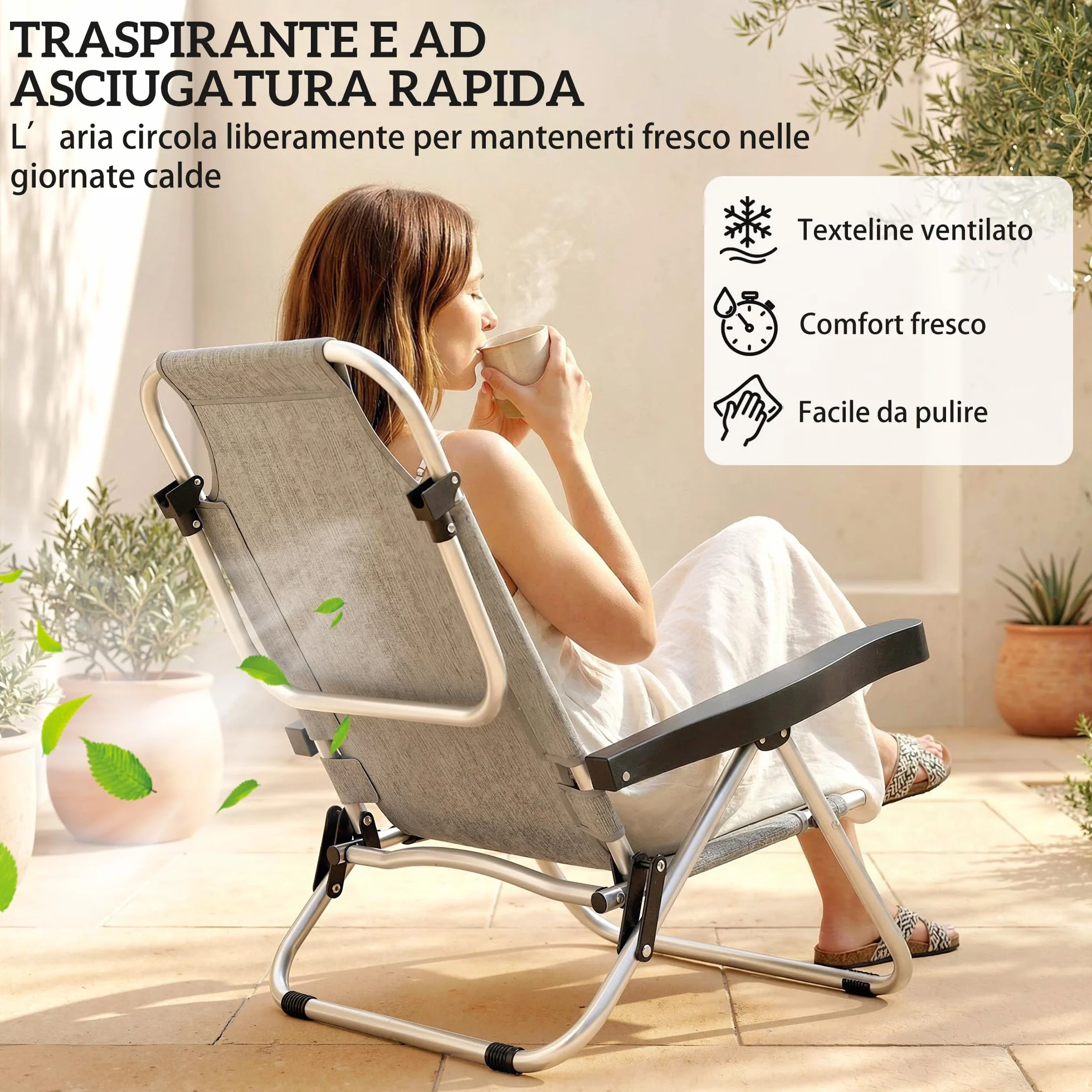 Outsunny Set di 2 Sdraio da Giardino Pieghevole e Reclinabile a 4 Posizioni, Sedia Sdraio da Esterno in Texteline con Telaio in Alluminio e Poggiatesta, Leggera per Giardino Piscina Spiaggia, Grigio