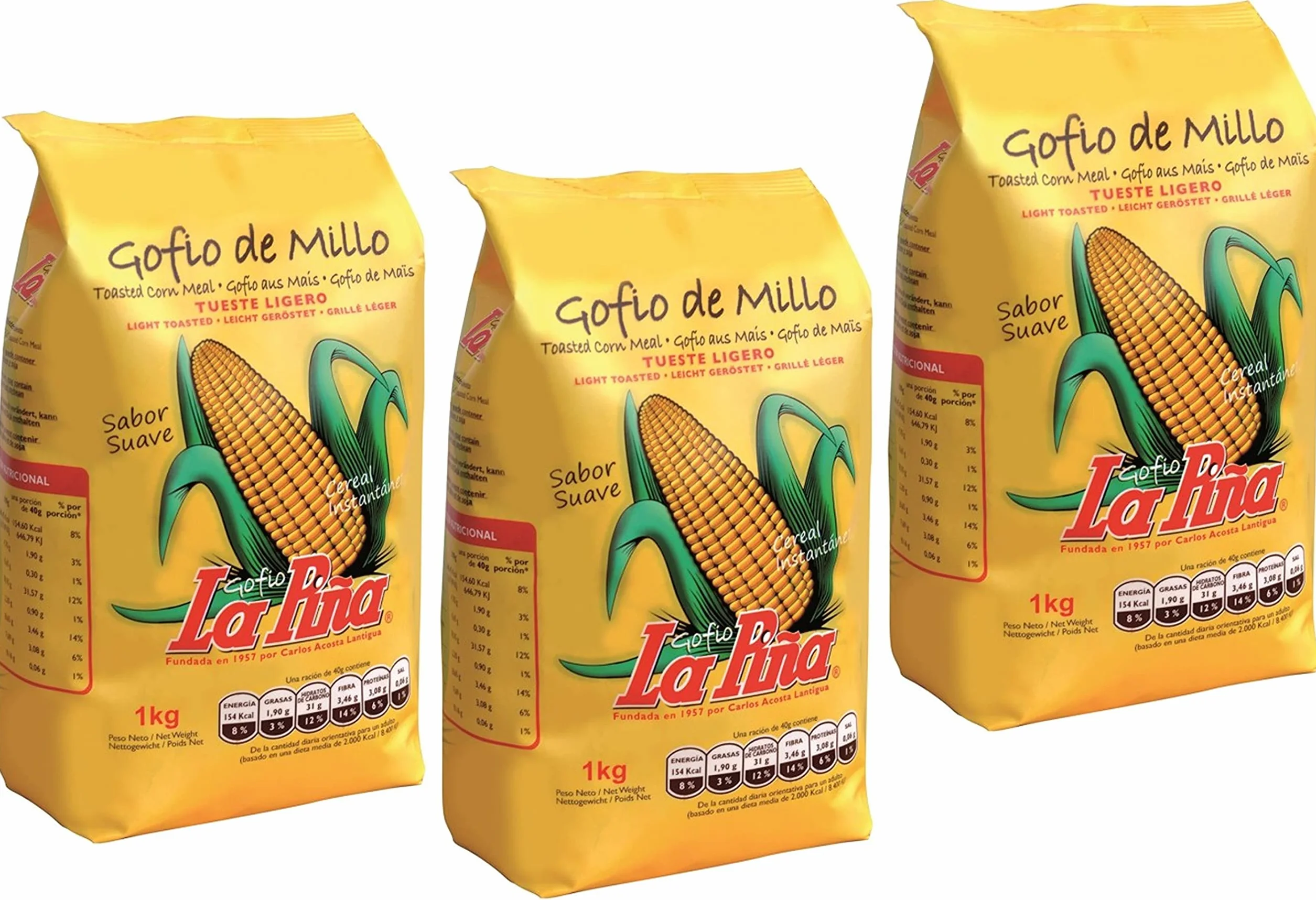 Gofio di mais bio | Millo | Ecologico | Scatola da 3 x 500 g (totale 1,5 kg) | La Ananas Isole Canarie.