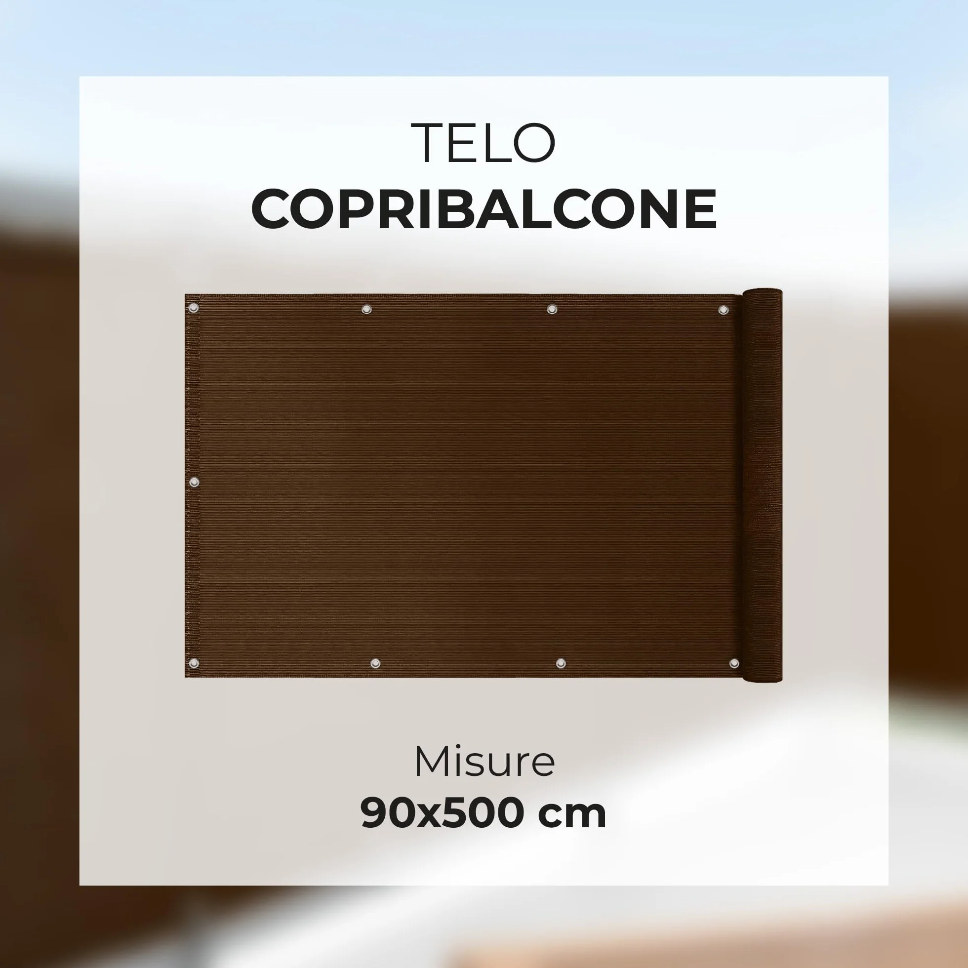 IlGruppone Telo Copribalcone Tinta Unita 90 x 500 Cm HDPE UV Frangivento con Occhielli - Schermo Privacy Terrazzo Frangivista Recinzione Copri Ringhiera Balconi Antipioggia (Senza Corda, Marrone)