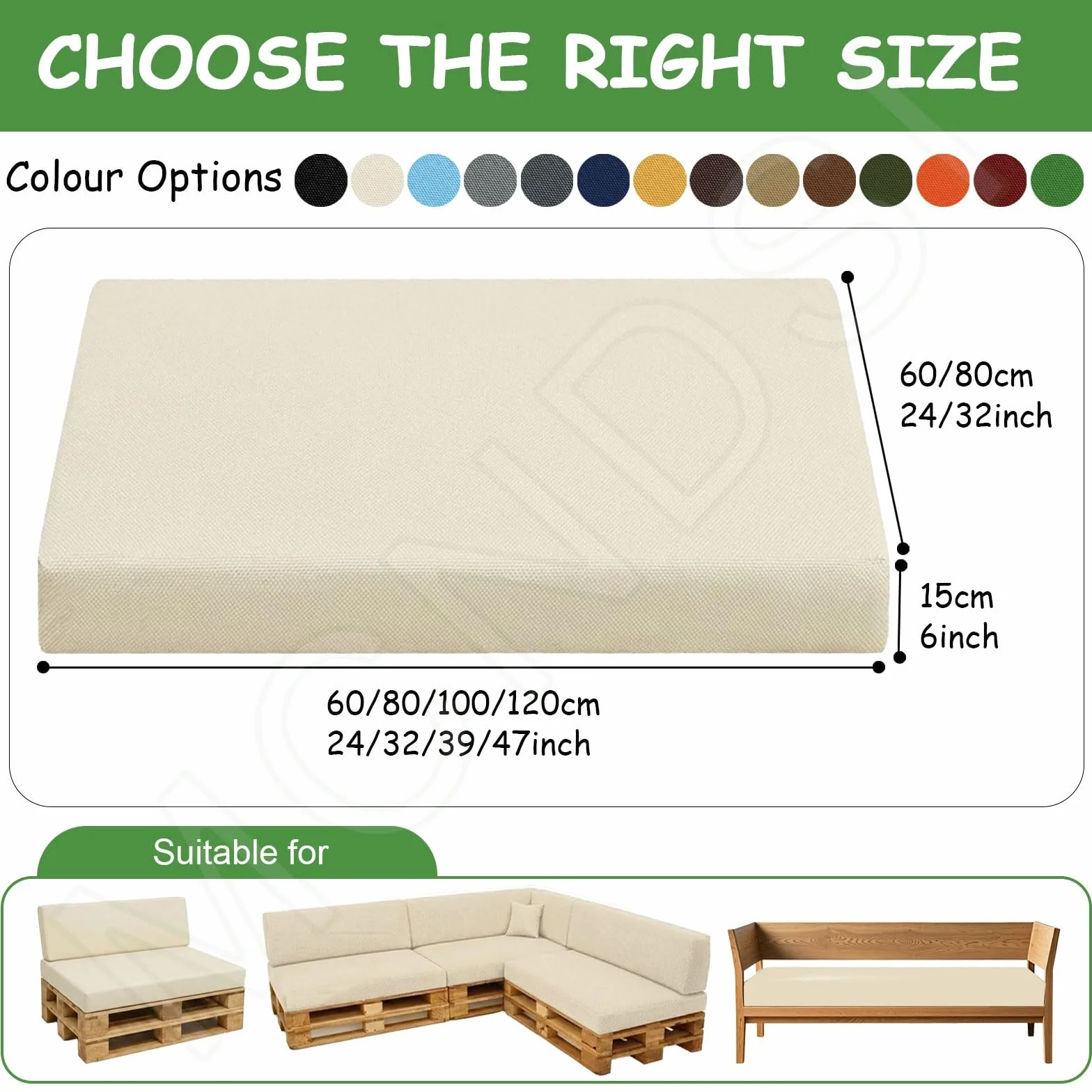 Generico Copertura Divano Bancali 120x80/60x40/120x60/120x40cm, Fodere Cuscini Pallet Idrorepellente Lavabile Copricuscini Ricambio con Cerniera Antiscivolo per Arredi Giardino(9,Seat：80x120cm)
