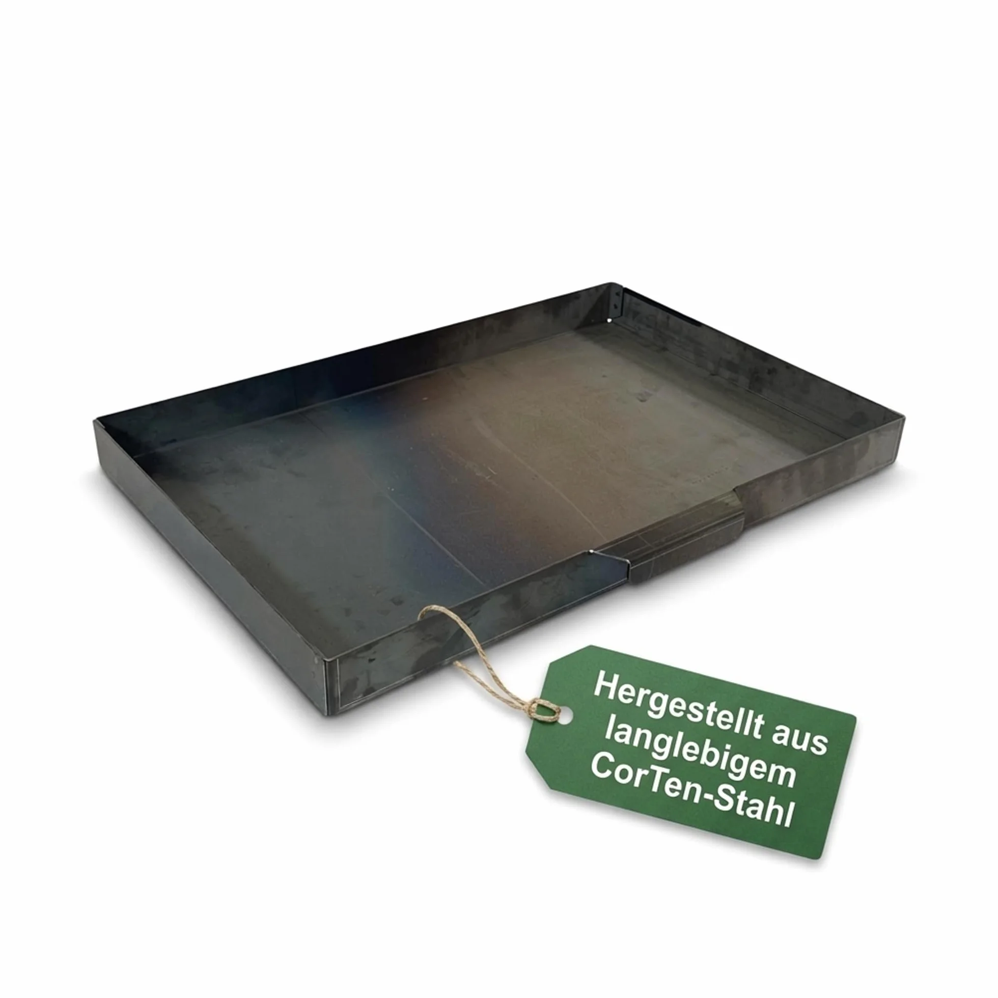 EWH Aschekasten per barbecue in acciaio CorTen resistente alle intemperie/estetica ruggine (49 x 34 cm) Contenitore per cenere/cenere per barbecue a esterno Camino esterno