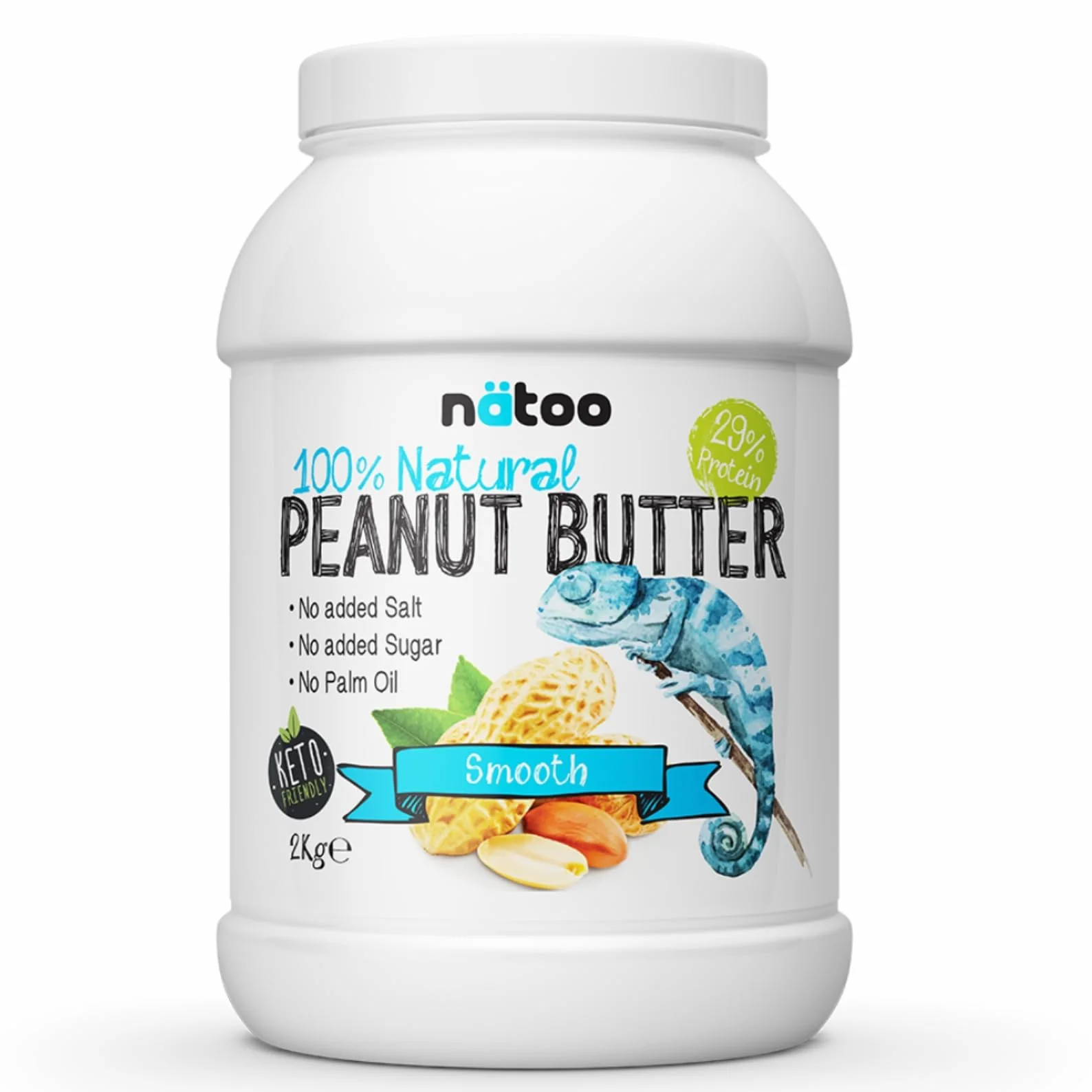 NÄTOO Burro di arachidi senza zuccheri - Peanut Butter - 100% arachidi tostate di alta qualità - 100% naturale Adatto ai Vegani, senza olio di palma e conservanti (2 kg (Confezione da 1), Smooth)