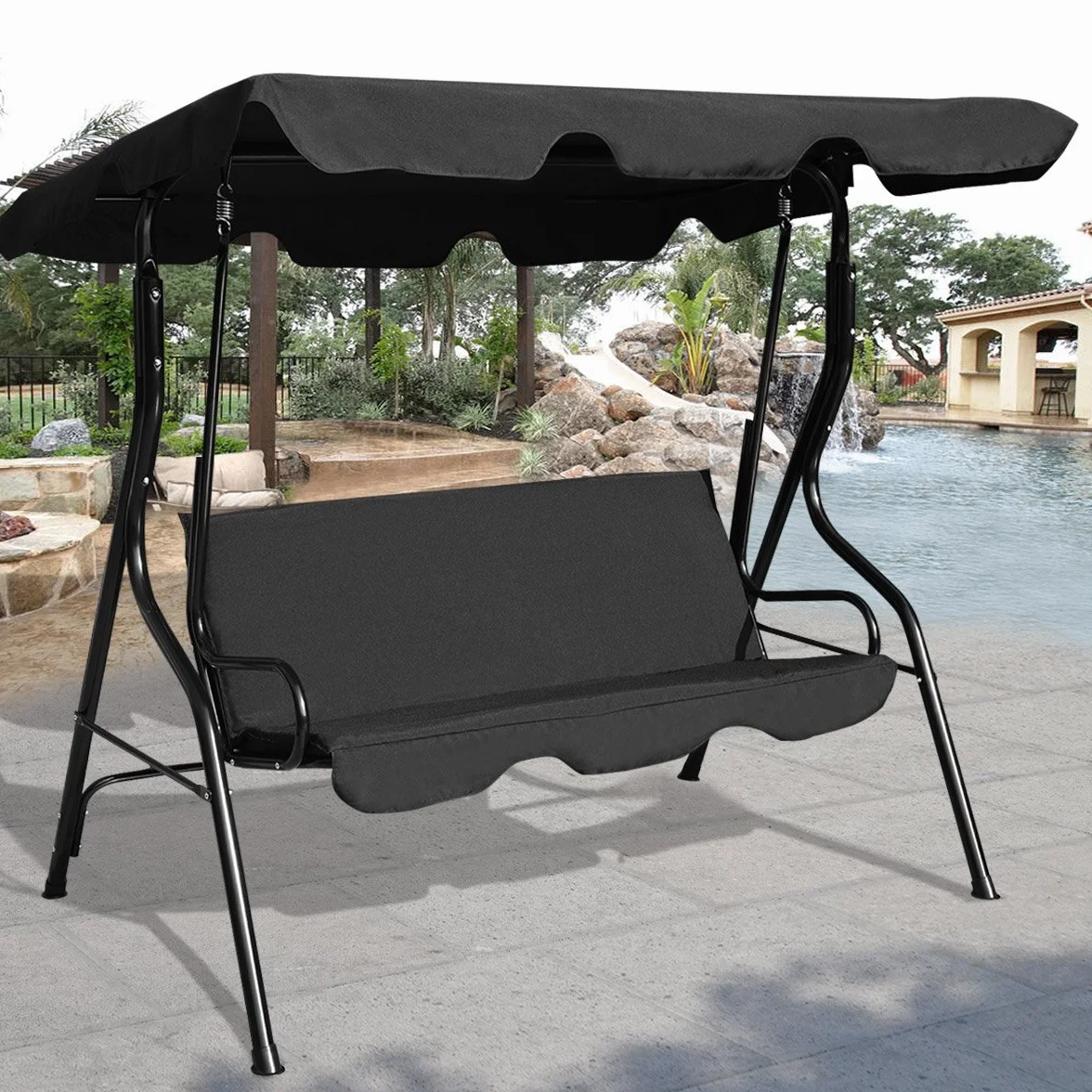 RELAX4LIFE Dondolo da Giardino 2/3 Posti, Dondolo da Esterno in Acciaio, Tettuccio Parasole Regolabile, per Arredo Giardino, Terrazzo e Balcone (170x110x153cm, Nero)