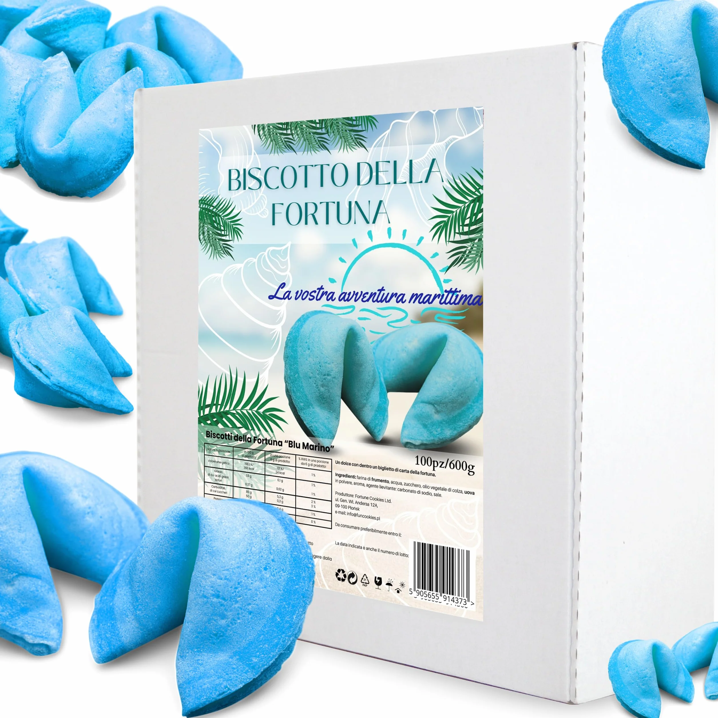 Biscotti cinesi della fortuna, biglietti della fortuna, biscotti blu, biscotti di ringraziamento, per regali, per ospiti, per feste, gusto vaniglia (100 pezzi)