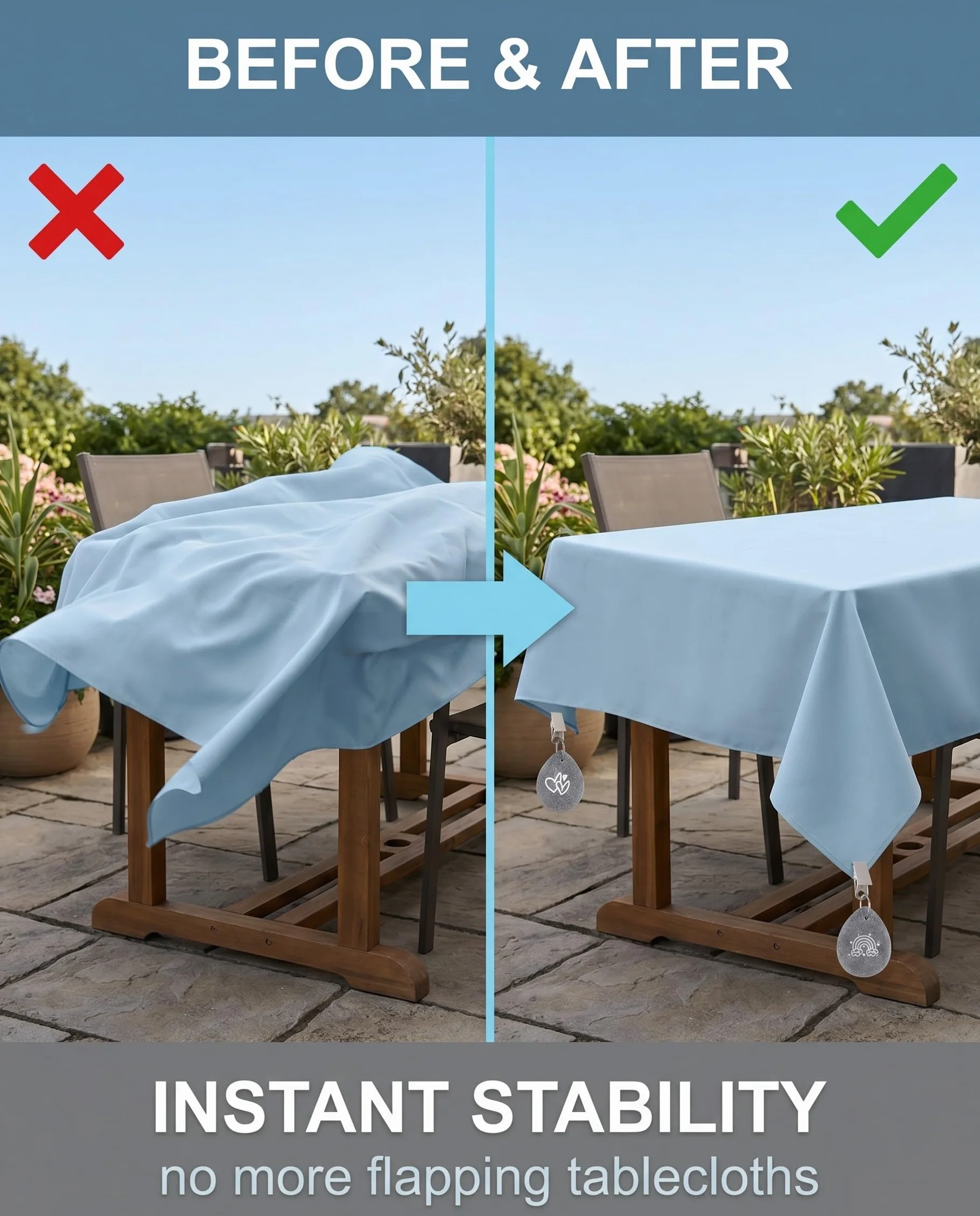 Pesi per Tovaglia 4 Pezzi con Clip in Pietra Naturale, Fermatovaglia Antivento per Esterno, Giardino, Feste & Picnic, con 4 Fantasie Diverse