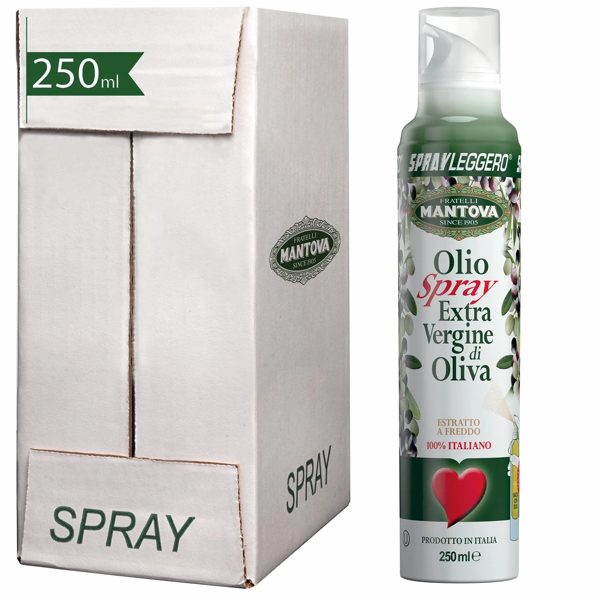 Olio Extra Vergine di Oliva 6x250 ml - Olio Spray 100% italiano, estratto a freddo – Sprayleggero – 100% Naturale, Leggero, Facile - Con lo spray risparmi fino al 90% di prodotto