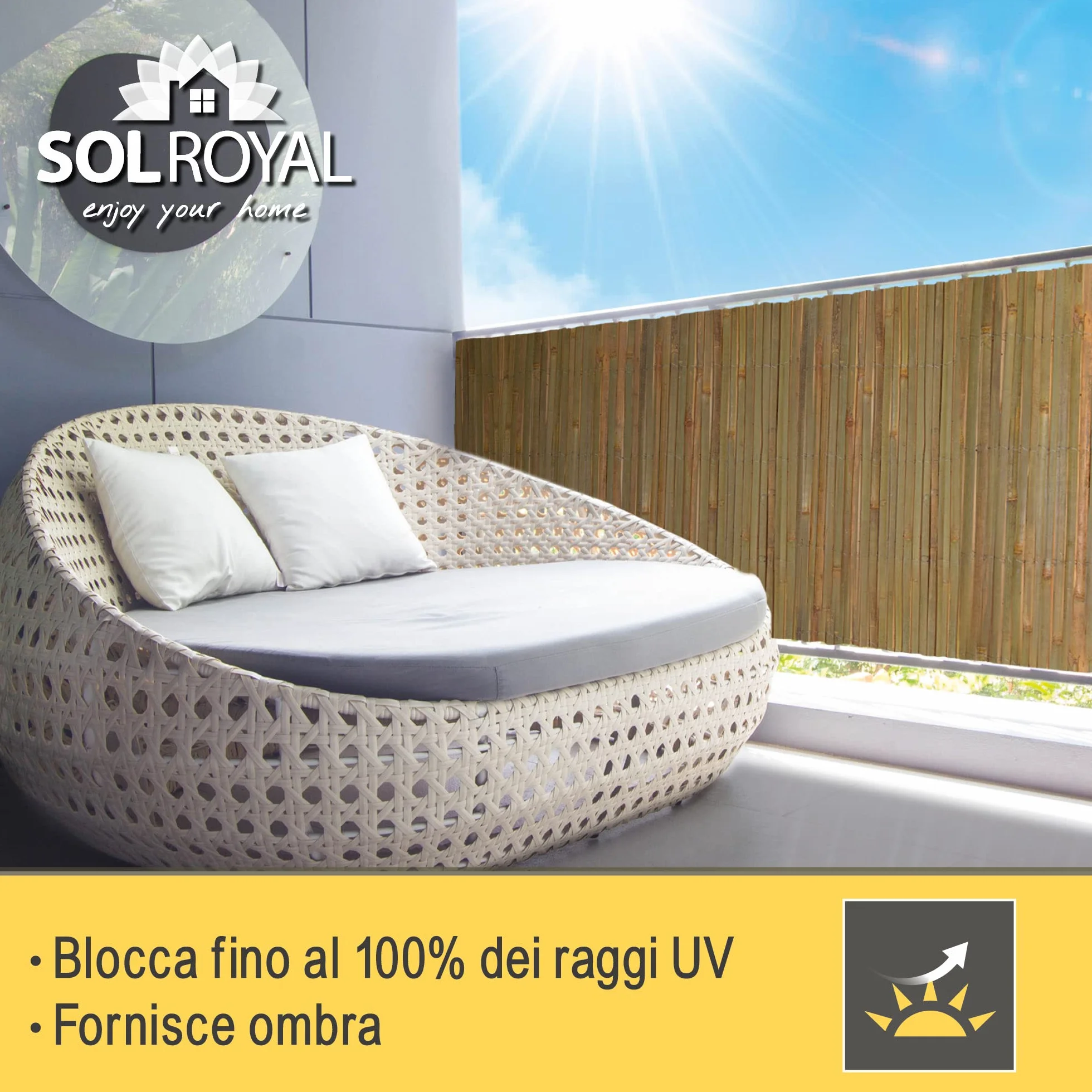 Sol Royal FSC, frangivista in bambù, 80 altezze, per balcone, giardino, in bambù, come protezione dal vento e dagli sguardi indiscreti, per recinzione da giardino, 80 x 600 cm, protezione per la