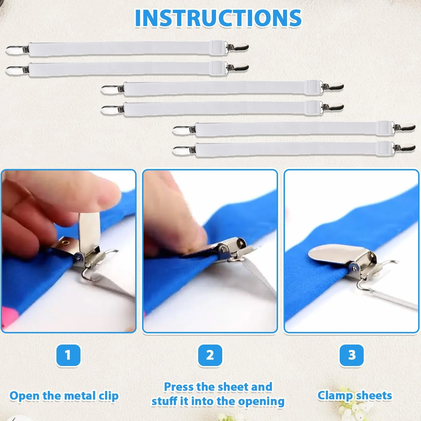 6 PCS Clip per Tovaglia, Fermatovaglia Clip per Cinghia Elastica Fermatovaglia da Tavola per Fissare Tovaglie Tavoli da Picnic Divano Letto All'Aperto Feste Matrimoni (Bianco)