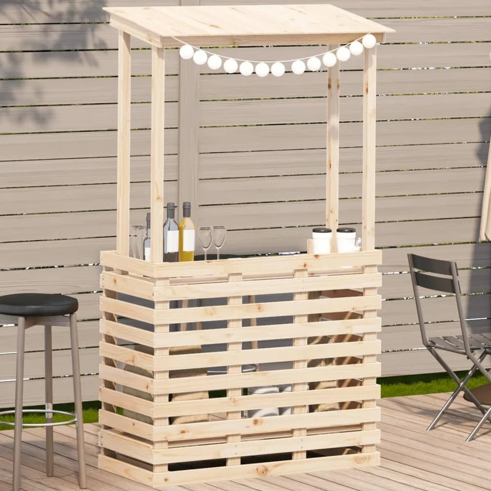 Generico Tavolo Bar da Esterno con Tetto 112,5x57x195,5cm Legno Massello,Mobili da Giardino,Tavoli da giardino-832534