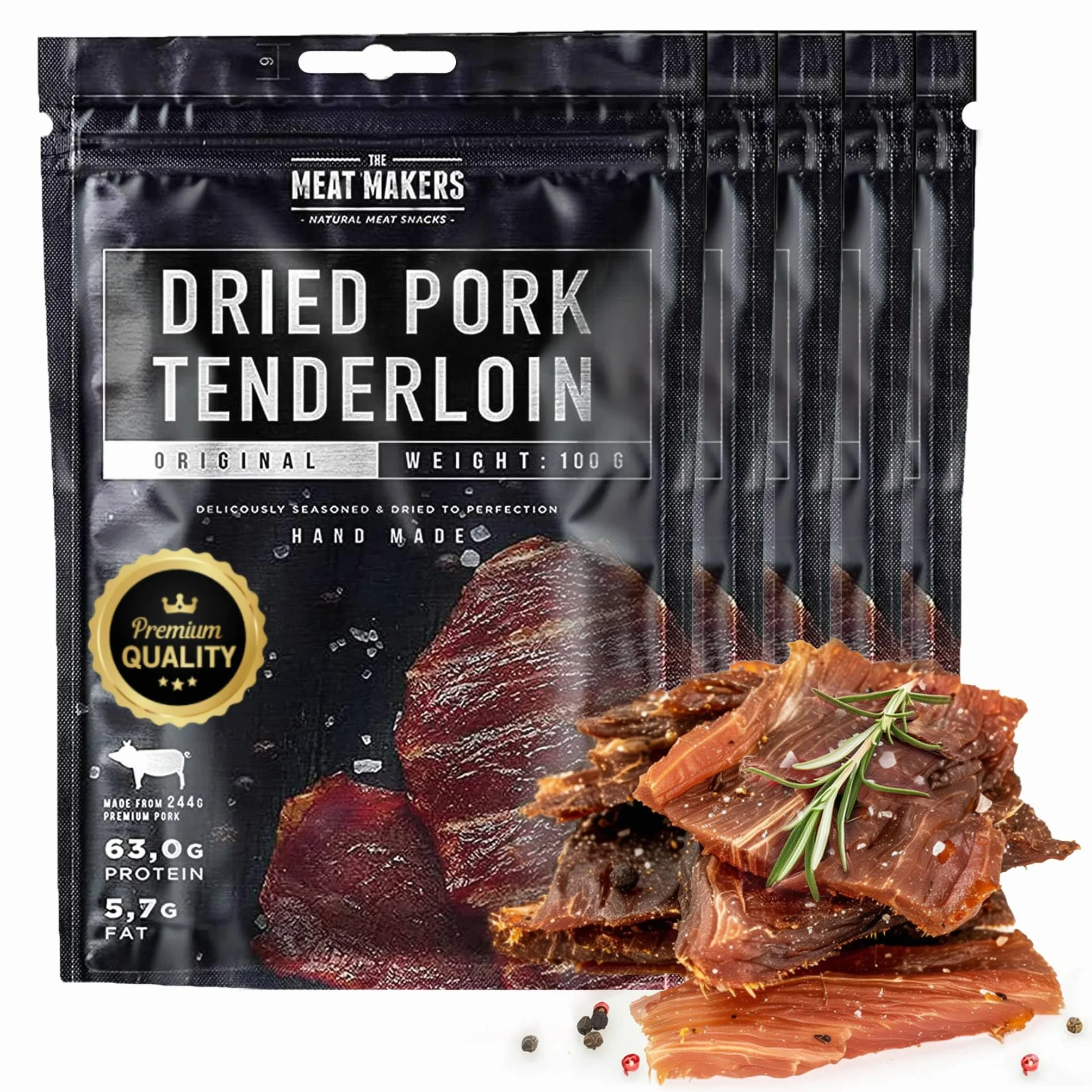 THE MEAT MAKERS - Dried Pork Tenderloin Pork Jerky 500g - Carne di Maiale Jerky, Carne Essiccata Per Umani, Protein Snack, Carne Secca Proteica. Ottima alternativa snack di carne essiccata beef jerky