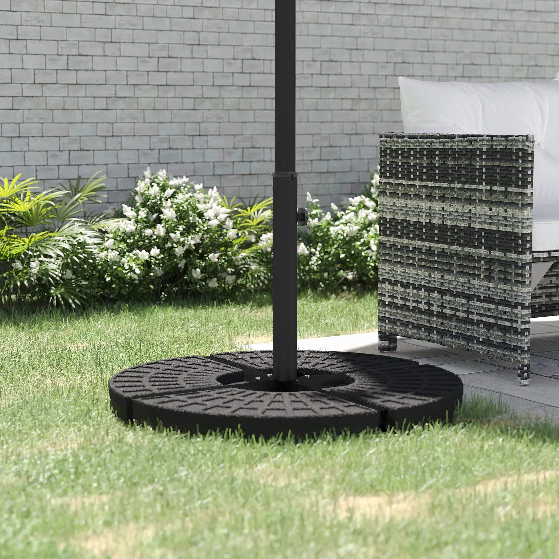 Outsunny Base per Ombrellone a Croce con Vite Laterale, Basamento per Ombrellone in Metallo, per Pali di Ombrelloni da Ø38/48 mm, 100x100x75 cm, Nero