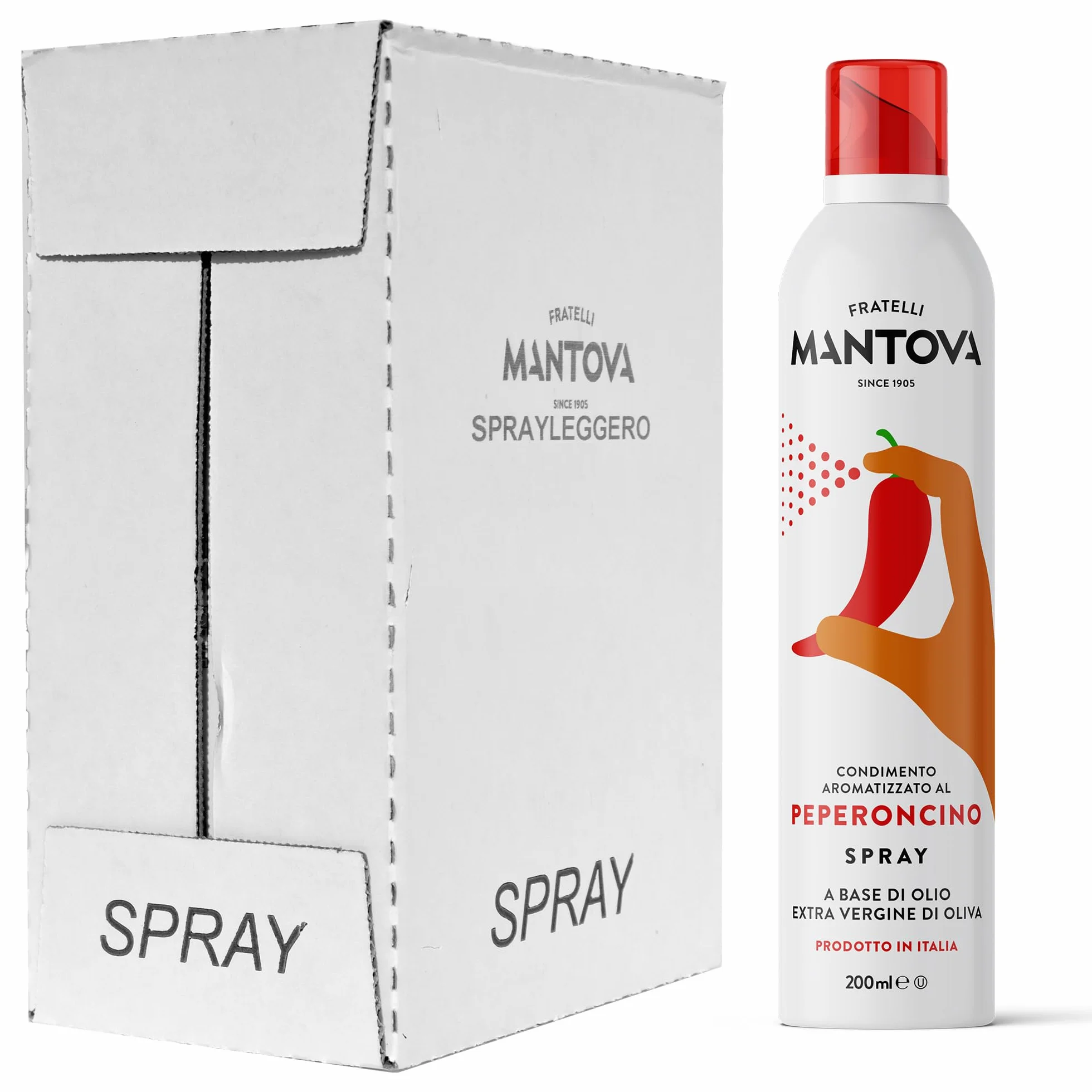Peperoncino Spray in Olio Extra Vergine di Oliva 6x200ml - Olio Spray italiano – Sprayleggero – 100% Naturale,100% Leggero, 100% Facile - Con lo spray risparmi fino al 90% di prodotto