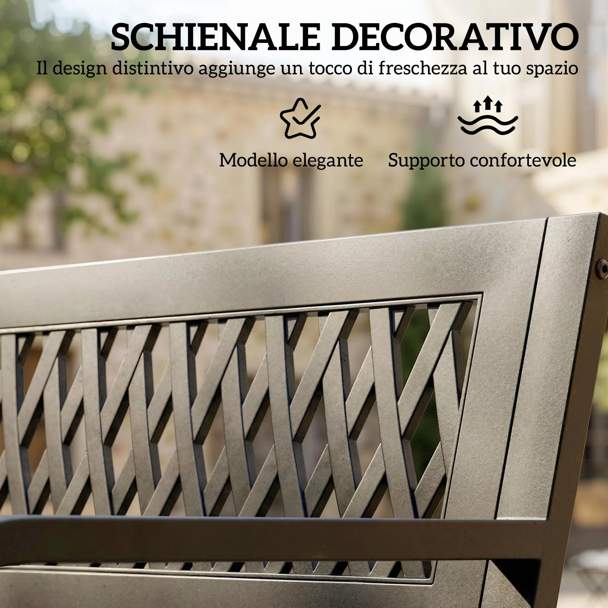 Outsunny Panchina da Giardino per Esterno 2 Posti, Panchina da Patio in Metallo con Braccioli e Seduta a Doghe, per Giardino, Parco, Balcone, Terrazzo, Capacità Fino 240 kg, Nero