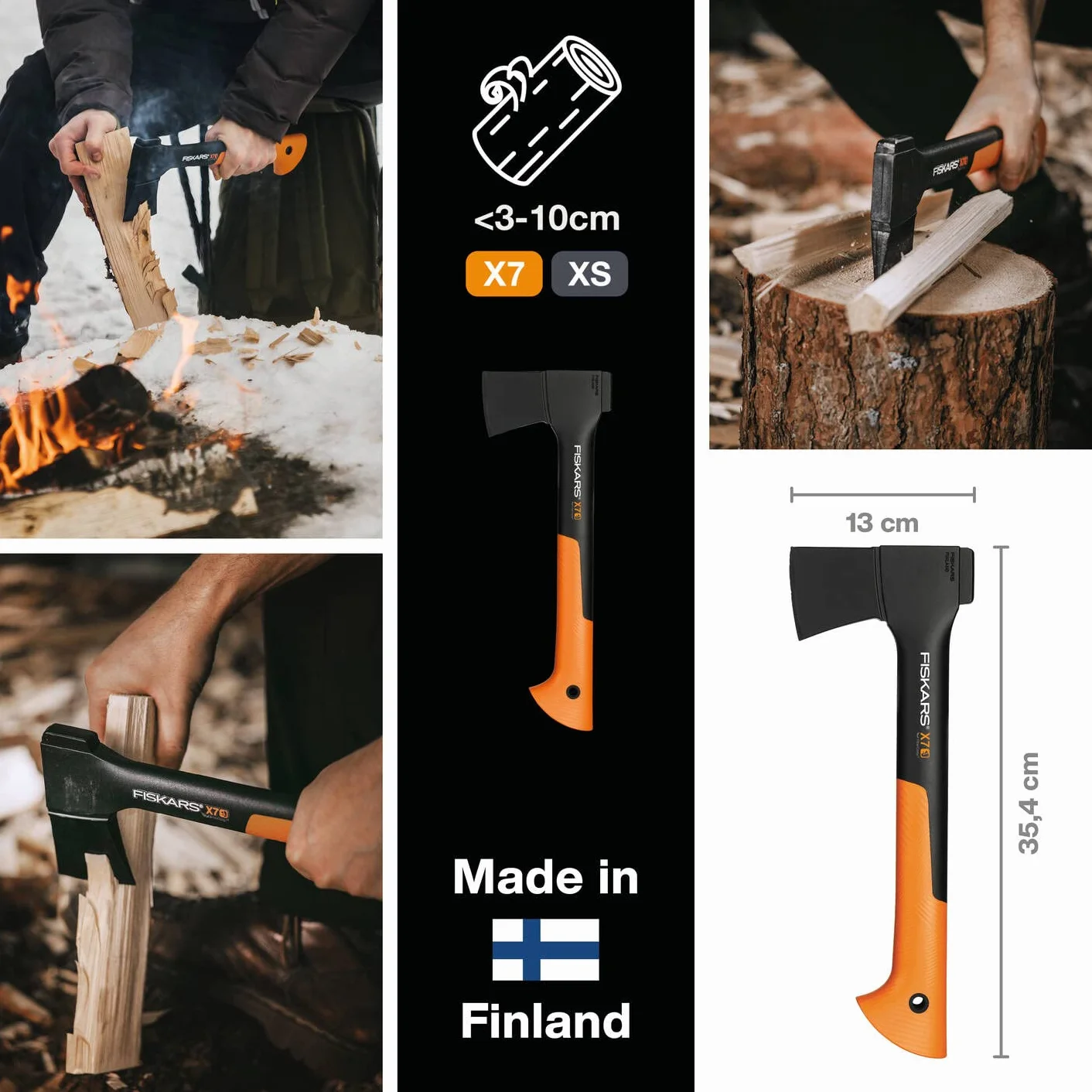 Fiskars Ascia da Taglio 35.5 cm Rivestimento Antiaderente Acciaio Plastica Fibra di Vetro Nero Arancione X7-XS