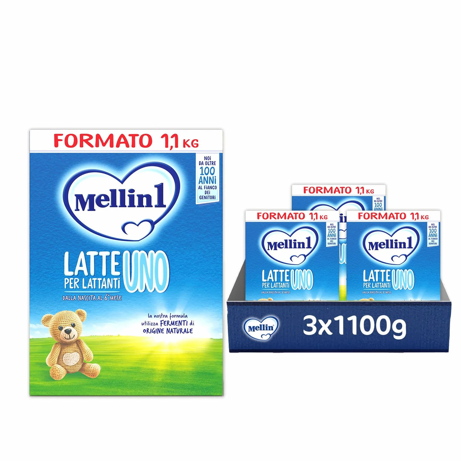 MELLIN 1 - Latte in Polvere per Lattanti dalla Nascita al 6° Mese - Confezione 3300 grammi (3 confezioni da 1100g)