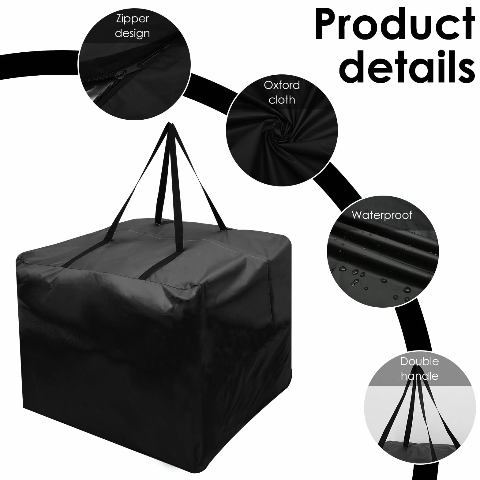 Borsa portacuscini patio, con cerniera e manici, 210 denari, resistente e impermeabile, 81x81x61 cm