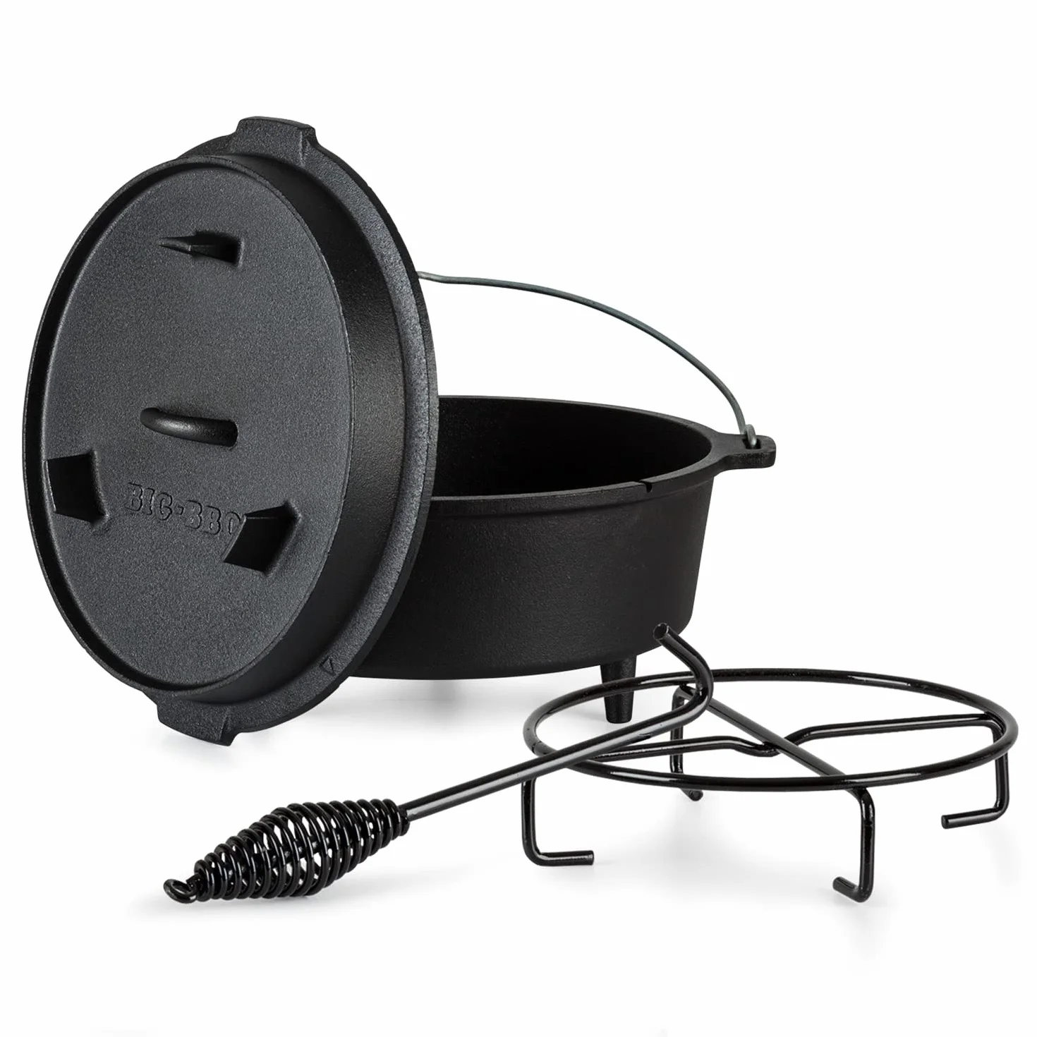 Griglia Dutch Oven in ghisa | Pentola in ghisa già rodata | Dutch oven di massima qualità con sollevatore coperchio | con e senza gambe, Ghisa, nero, 12er - 9.0qt - Füße