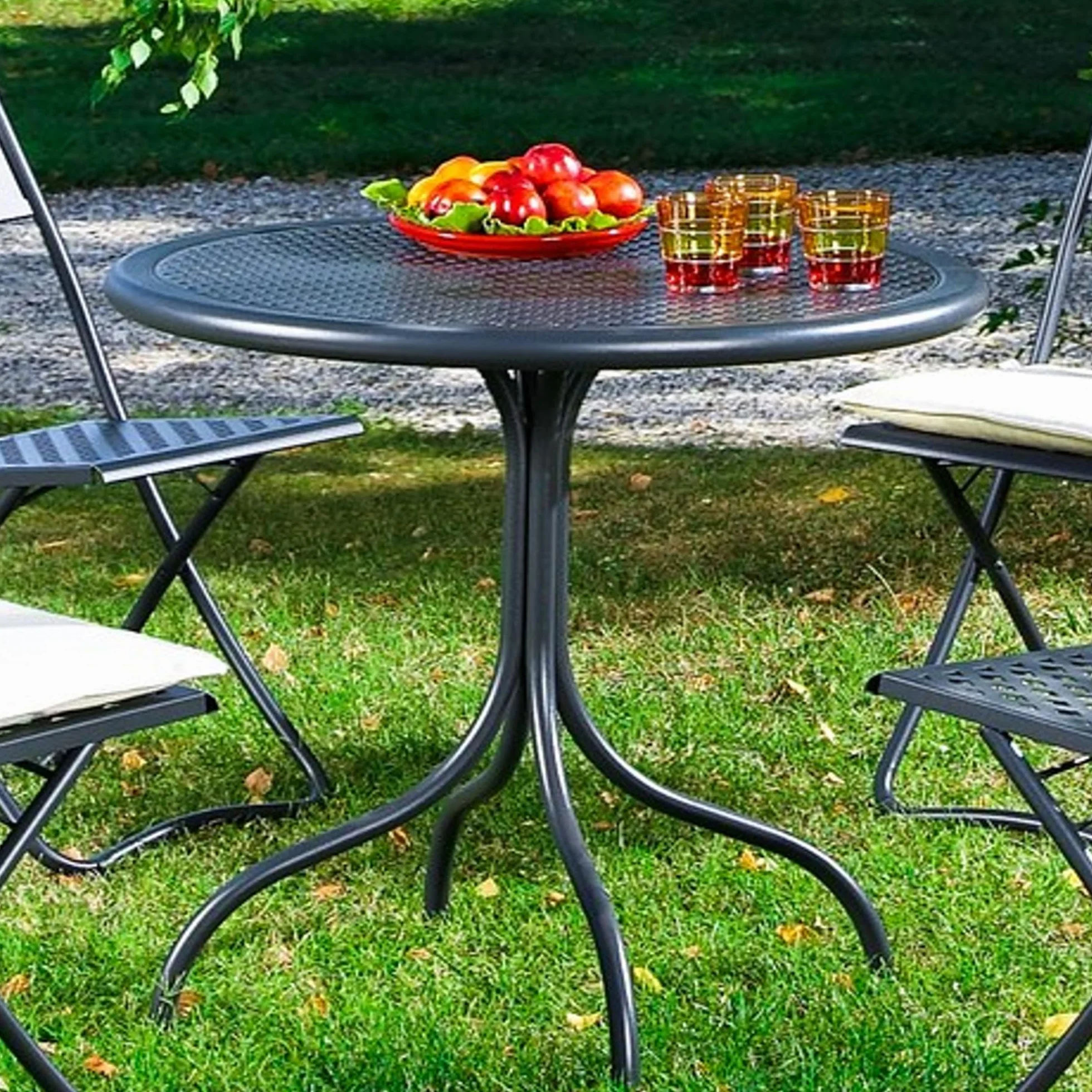 RD ITALIA Tavolo Rotondo da Giardino Bistrot Diametro 80 cm - Piano con Decoro a Rombo in Acciaio Prezincato Antracite - Tavolo Smontabile per Esterno - Made in Italy h 75 cm