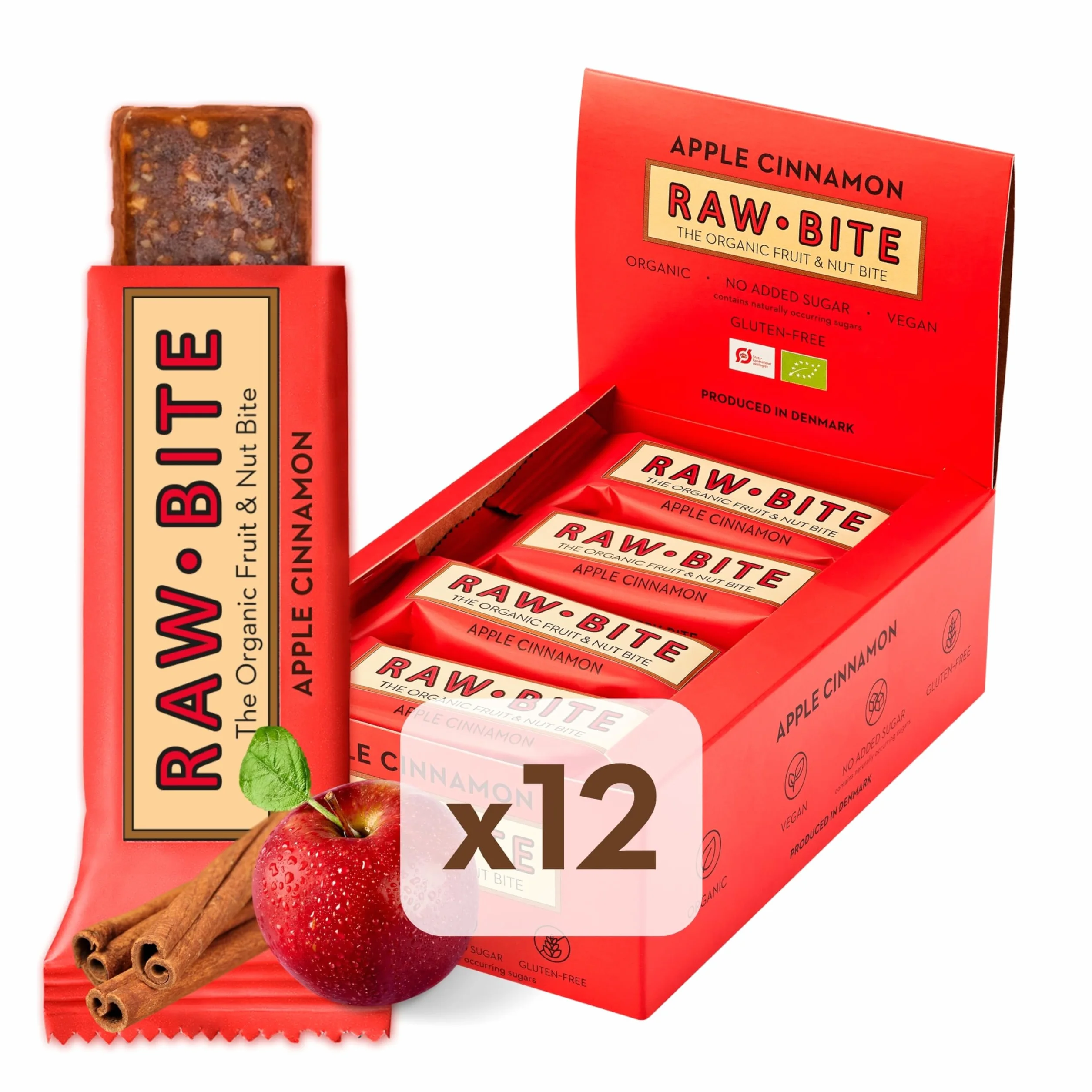 Raw Bite - Barrette crudiste con mela e cannella, confezione da 12 pezzi (12 x 50 g)