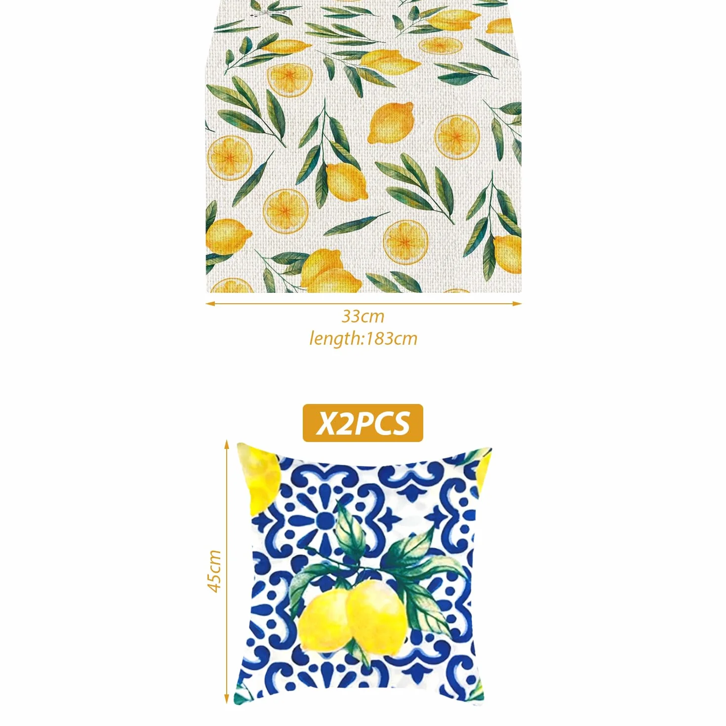 2 federe, 1 tovaglia, copricuscino impermeabile per esterni, colore blu, per esterni, con limone, impermeabile, per mobili da giardino