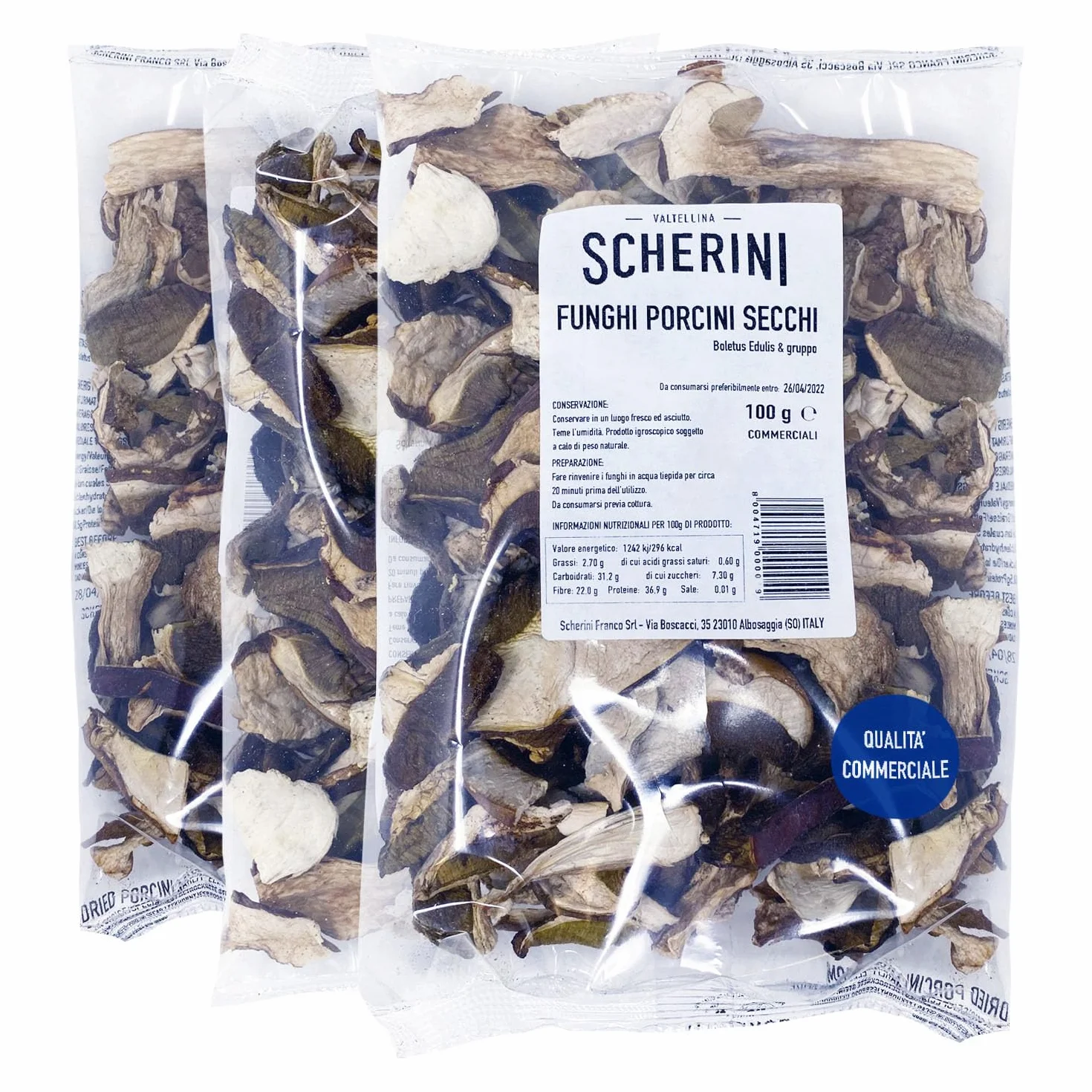 Scherini Valtellina - confezioni funghi Porcini secchi COMMERCIALI (100g x 3)