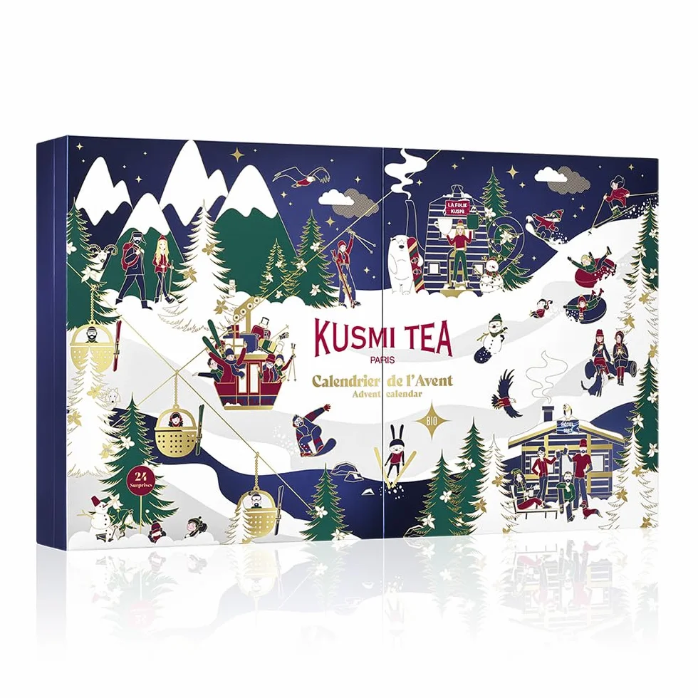 Kusmi Tea - Calendario dell'Avvento 2024 - Tè Bio - Tè nero, verde e bianco, infusi e altro - 24 sorprese - Idee regalo per donne e uomini - Bustine di tè, miniature e accessori (Frosty Christmas)