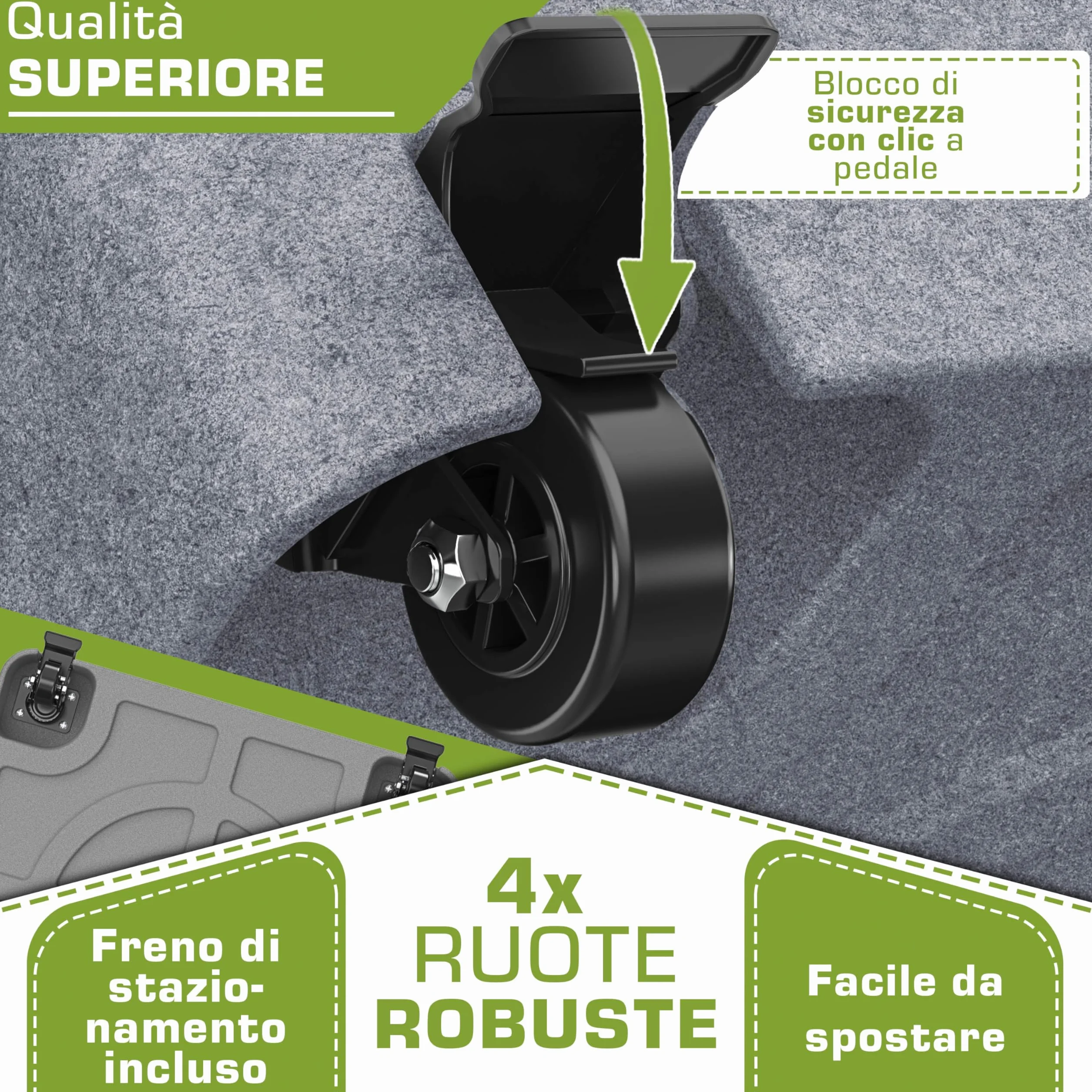 tillvex® Base per ombrellone GRAVIA e Ruote e Freni | Zavorra ombrellone riempibile 37L/56kg | Piedistallo per ombrelloni Giardino e Mercato Ø1,8-3,7m | Resistente a intemperie e UV (Effetto Granito)