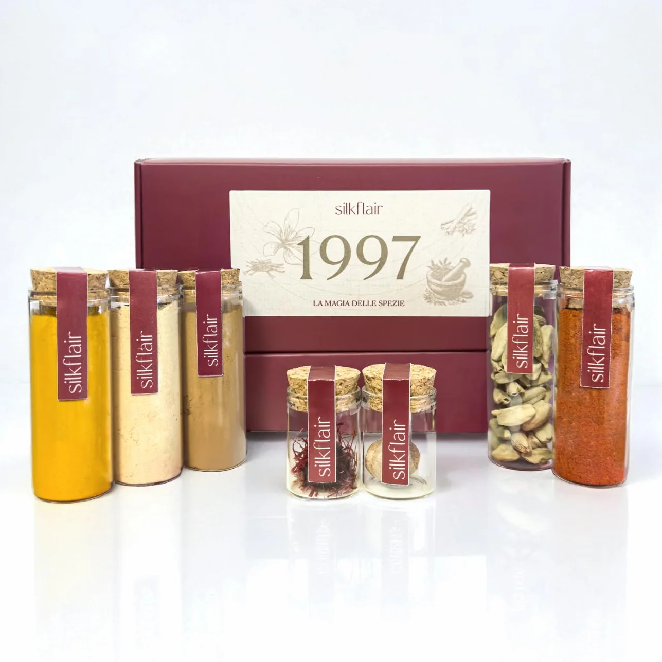 Set regalo spezie dal mondo – Silkflair "1997 La magia delle spezie” | Special Edition gourmet con 7 varietà pregiate | Idea regalo originale per amanti della cucina e del gusto