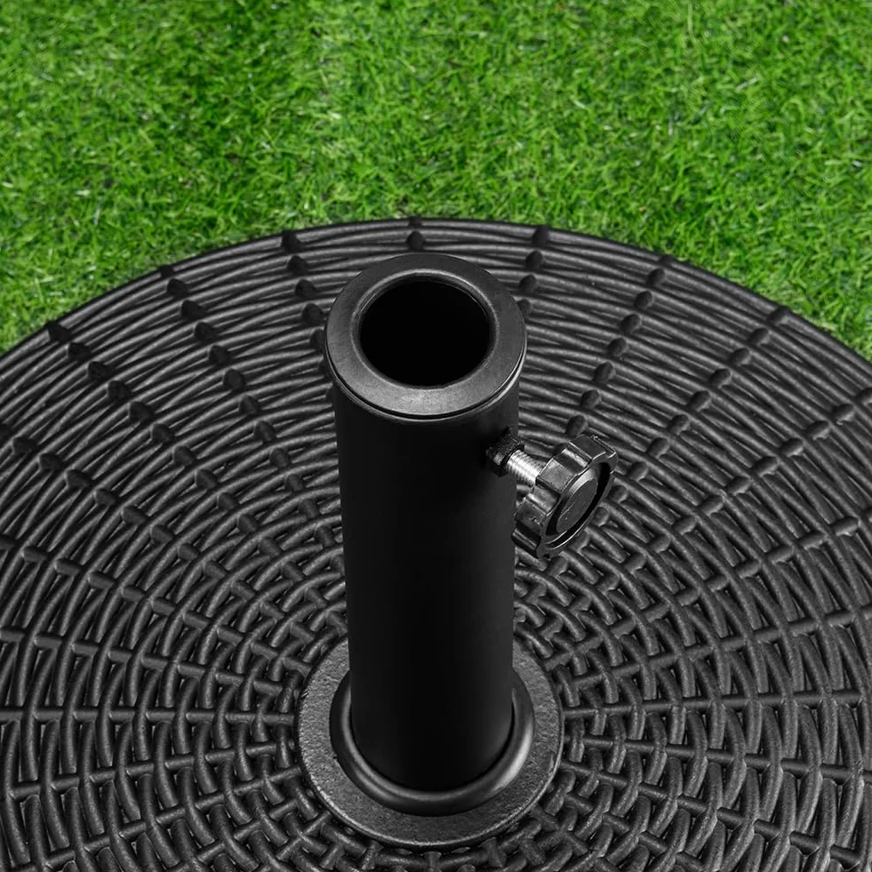 BAKAJI Base per Ombrellone da giardino con 4 Ruote e Freni, Resina Acciaio Forma Tonda, Supporto per Ombrelloni 38/48mm da Giardino Peso 25 kg, Ideale per Esterno, Spiaggia, Bar, Ristoranti, Patio
