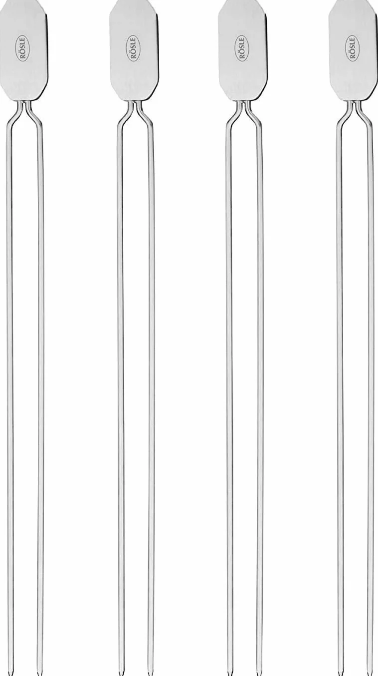 RÖSLE Spiedo per barbecue, doppio spiedo per la preparazione di arrosticini e spiedini di carne e verdure, 4 pezzi da 33 cm, acciaio inox 18/10, lavabile in lavastoviglie