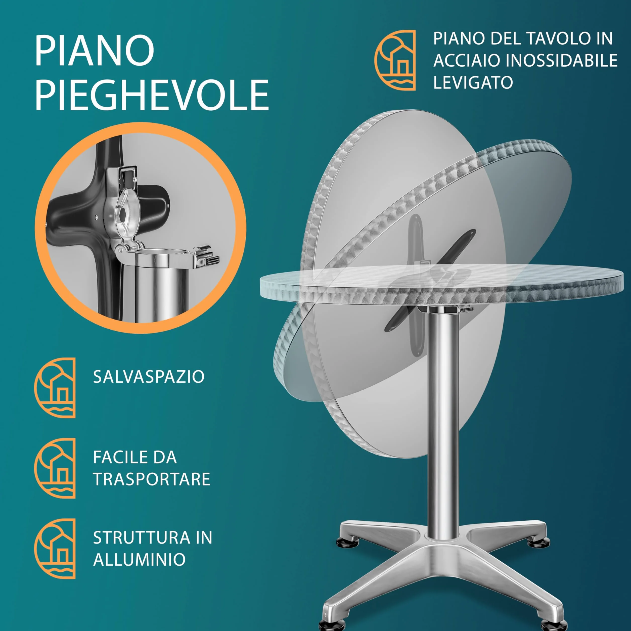 Casaria® Tavolo Alto da Bar 2in1 con Fodera Regolabile in Altezza 70 cm / 115 cm in Alluminio Rotondo Ø60 cm Pieghevole per Esterni Giardino Bistrot Feste Tavoli da Ricevimento