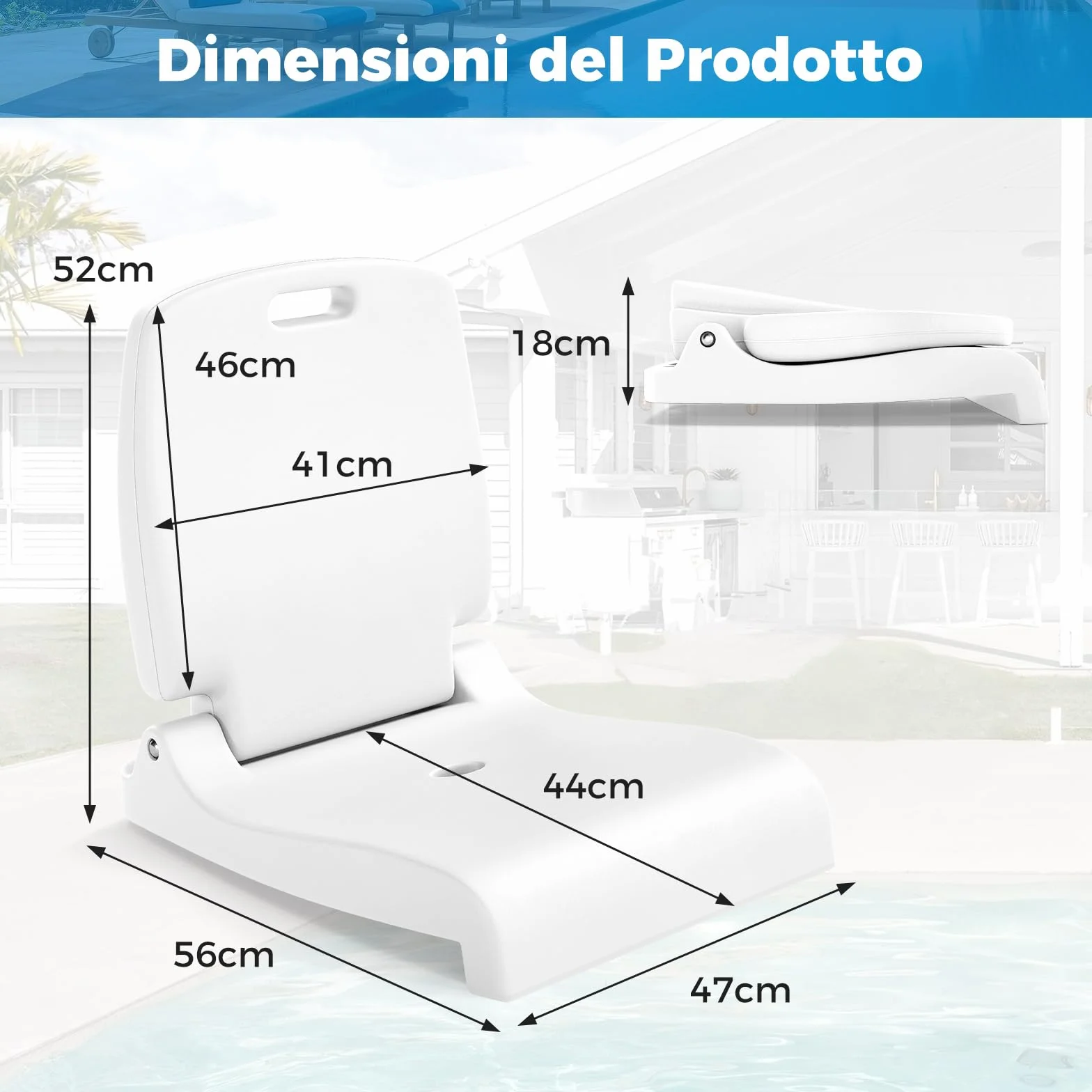 RELAX4LIFE Sedia da Piscina per Bordo Piscina, Sedia Pieghevole per Adulti con Schienale e Manici, Sedile Portatile per Picnic, Campeggio e Pesca in Spiaggia, Portata 100 kg (Bianco)