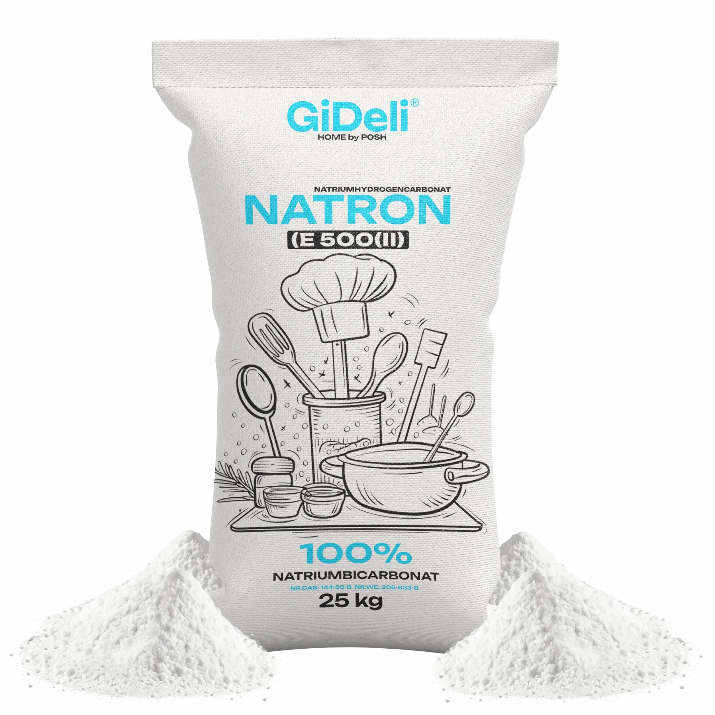 GiDeli Bicarbonato di Sodio Purissimo 25kg - Ideale per la Lievitazione della Pasta per Dolci - Utilizzabile Anche per Lavare e Pulire - Uso Versatile a Casa - Regolatore pH Acqua Piccole Piscine