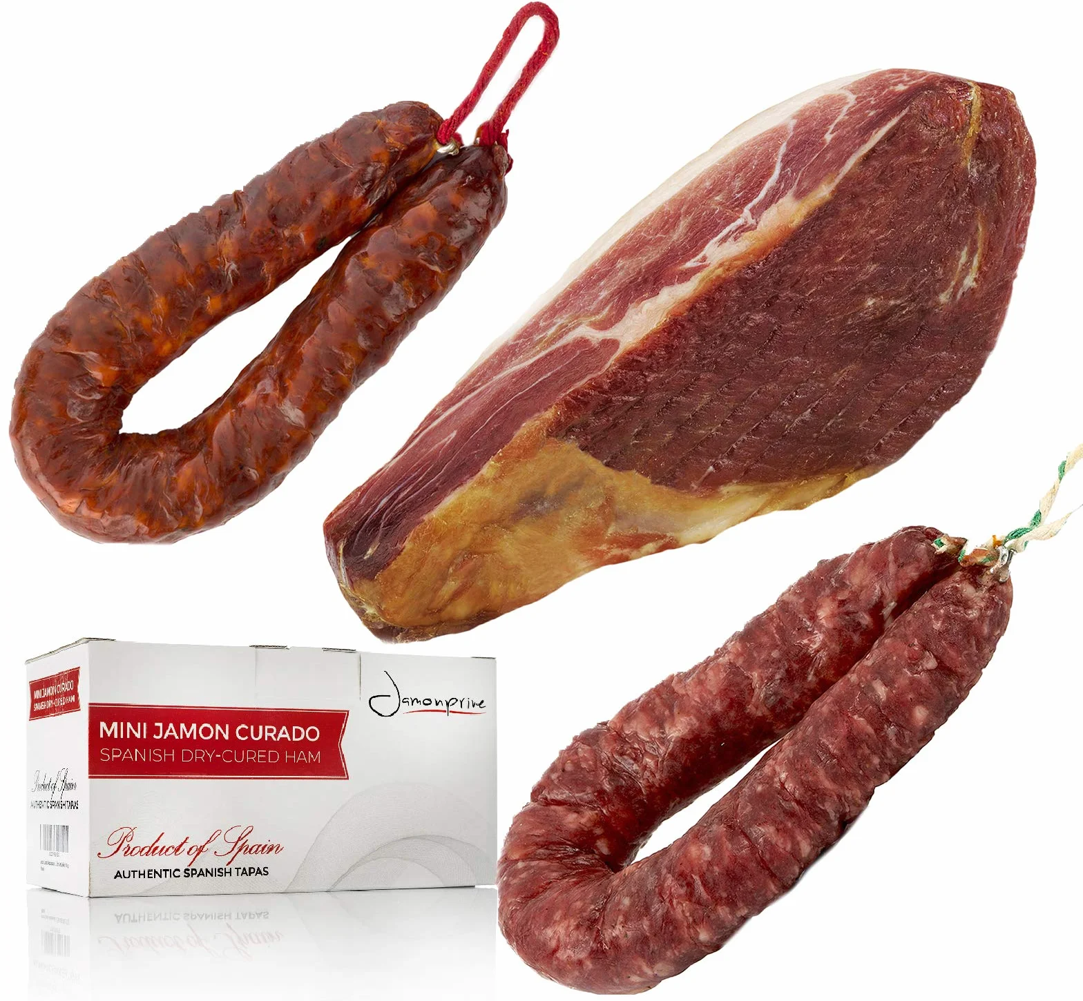 Prosciutto Crudo Serrano Spagnolo Stagionato & Disossato 1 KG (Jamon Serrano) + Chorizo Salsiccia 200 gr + Salchichón Salsiccia 200 gr - Jamonprive