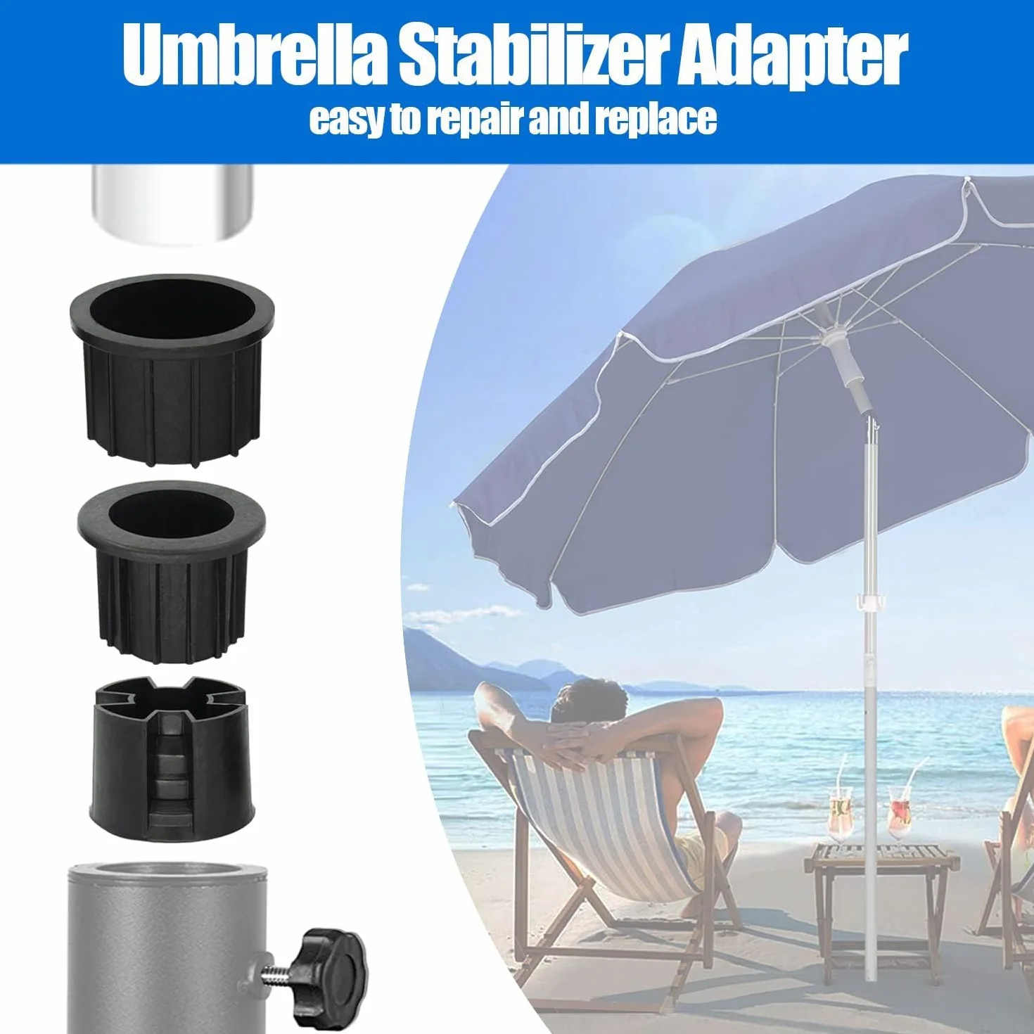 Anelli Riduttori per Ombrellone, 8pcs Anelli Riduttori per Portaombrelli,Accessori per Soporte de Sombrilla, Ricambio per Base per Ombrellone, Adattatore Ombrellone, Riduttori Portaombrelli