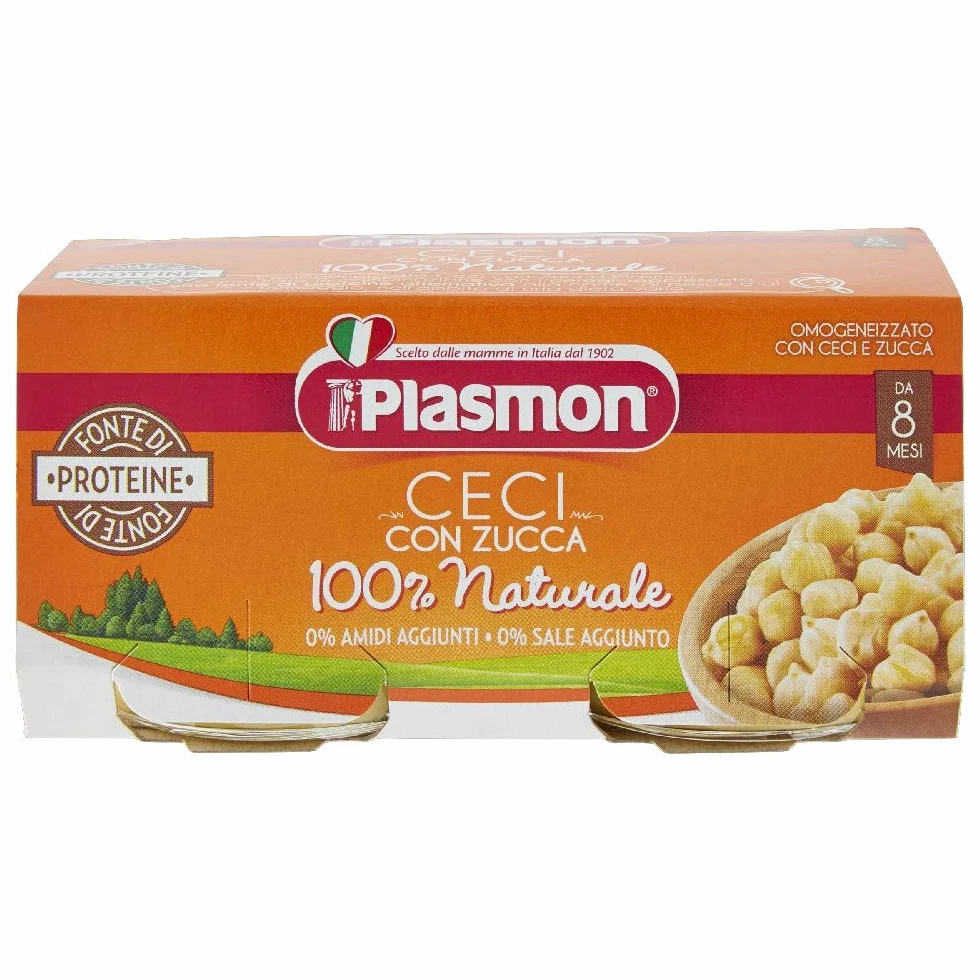 Plasmon Omogeneizzato Legumi Ceci con zucca 80g 24 Vasetti Con Ingredienti selezionati, 100% naturale, senza amidi e sale aggiunti