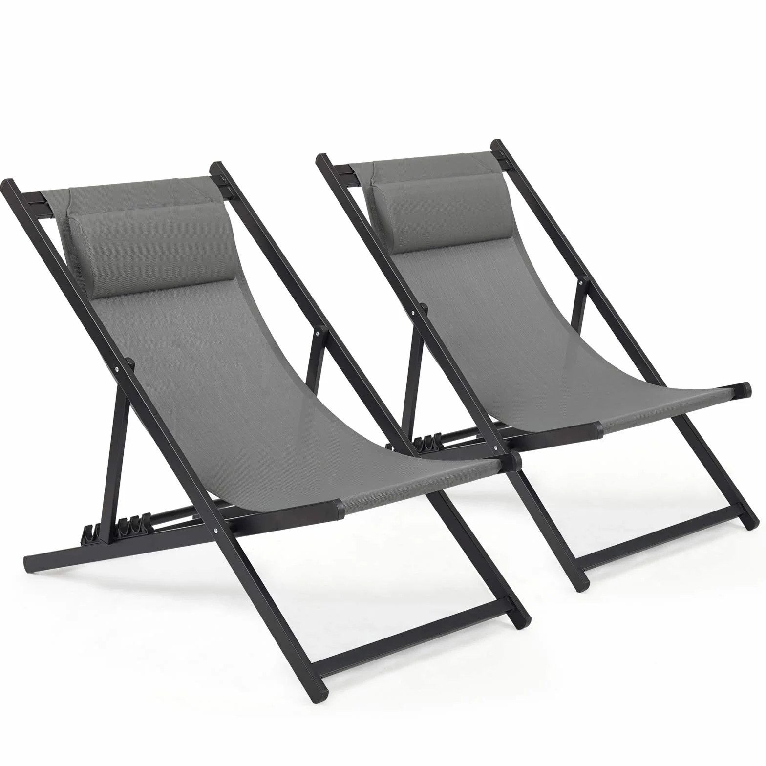Mondeer Pieghevole Deck Sedia 2-Pezzo Set con Regolabile Poggiatesta e Schienale, Grigio