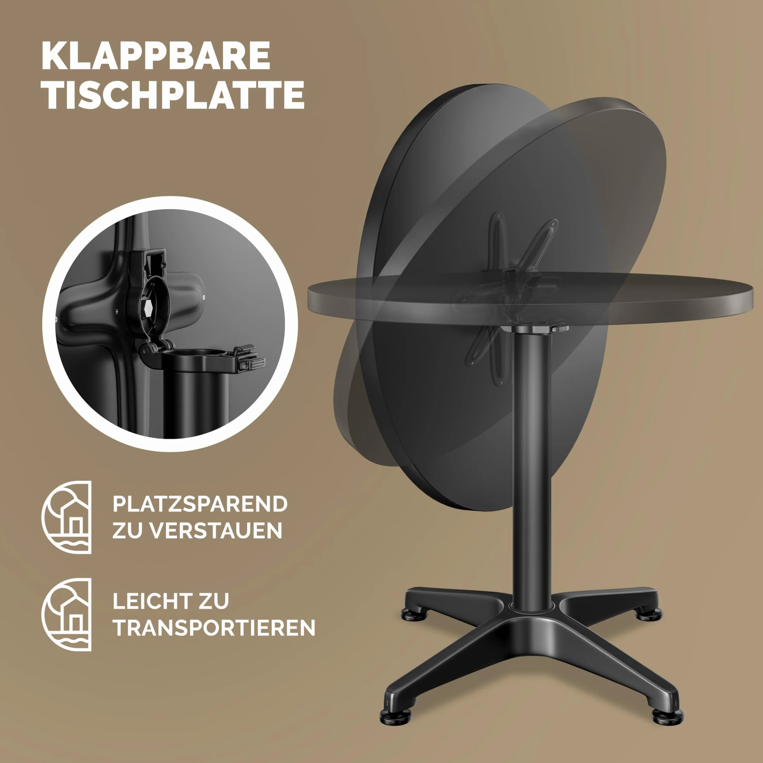 Casaria® Tavolo da Bar 2in1 Regolabile Pieghevole 70 cm/115 cm in Alluminio Ø 60 cm Tavolino da Esterno Interno Nero