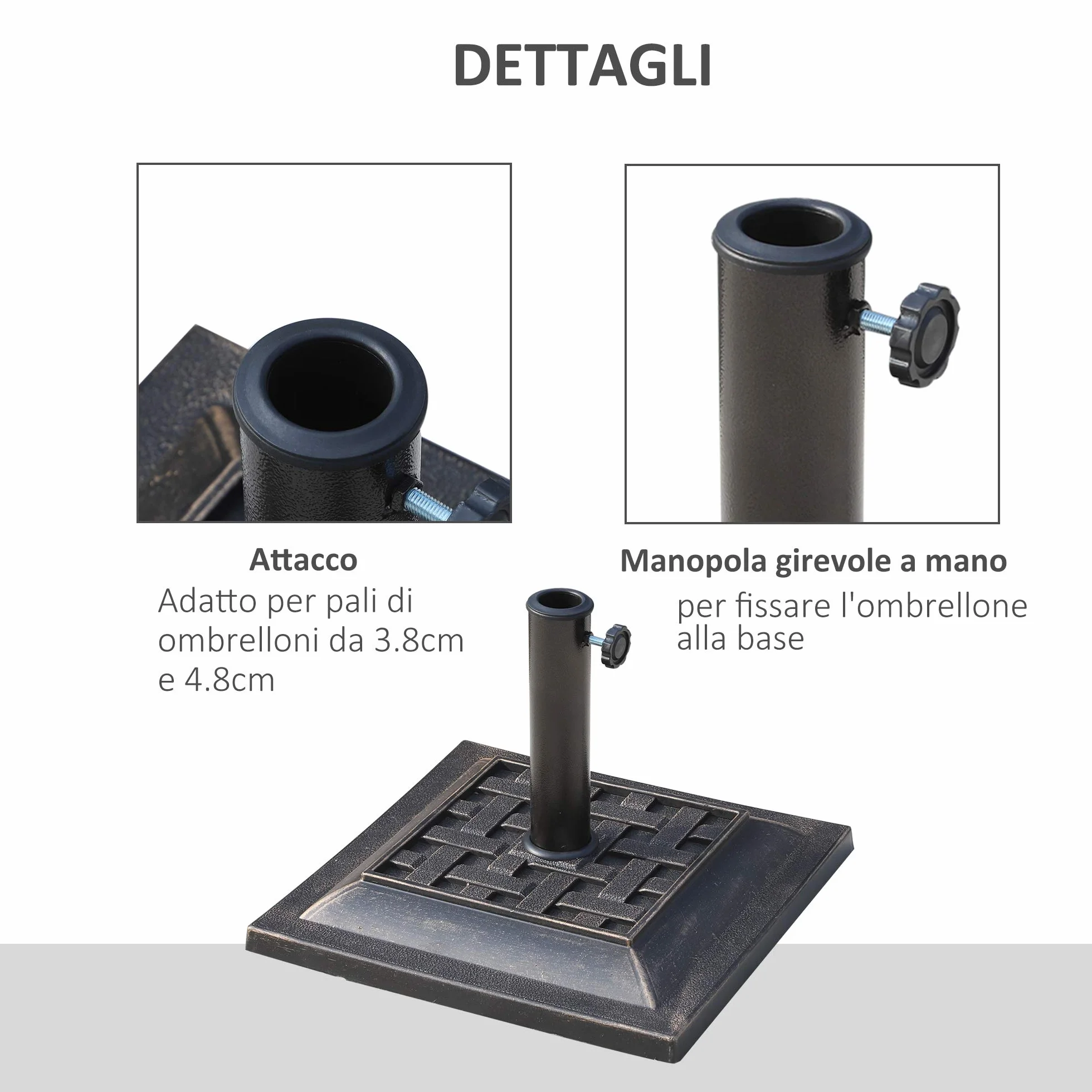 Outsunny Basamento per Ombrellone da Giardino in Resina e Acciaio in Stile Vintage, 44x44x32cm, Nero e Bronzo