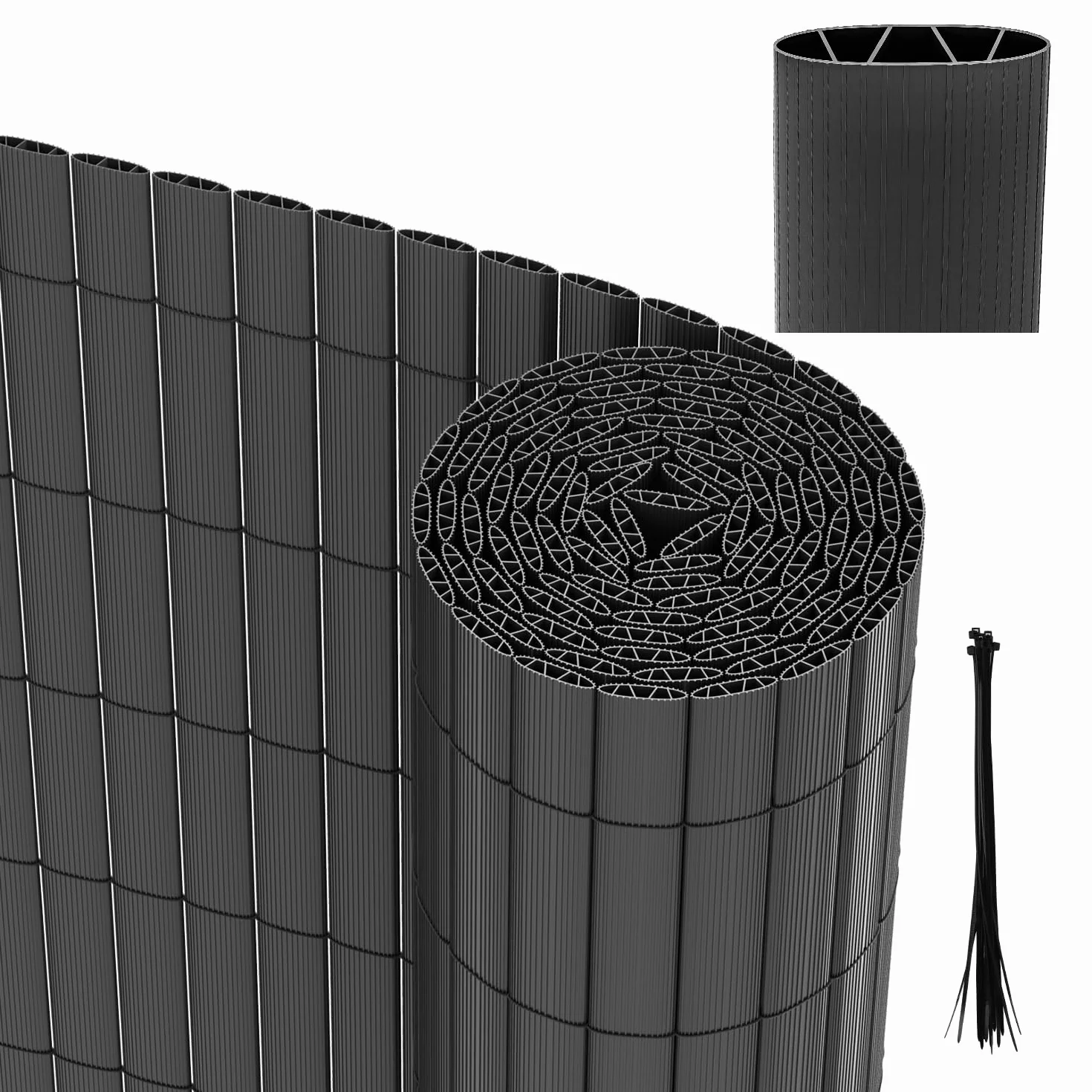 Stuoia in PVC per la privacy, schermo per la privacy standard 100x700cm, triplo rinforzo per interni, recinzione per la privacy di balconi e terrazze con fascette, Antracite