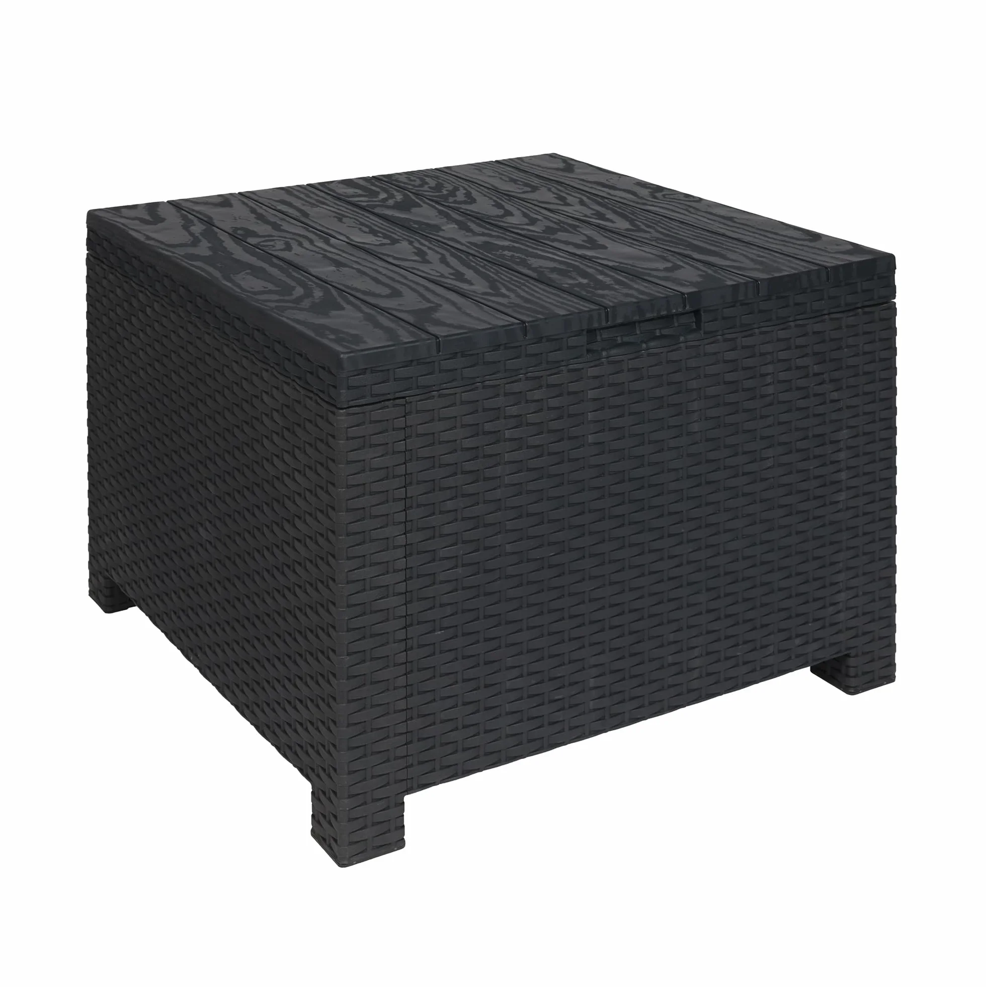 Toomax Afrodite Tavolino da esterno con funzione baule integrata da 130L, effetto rattan antracite, 59x59x45h cm, contenitore in plastica resistente anti-UV, ideale per esterni