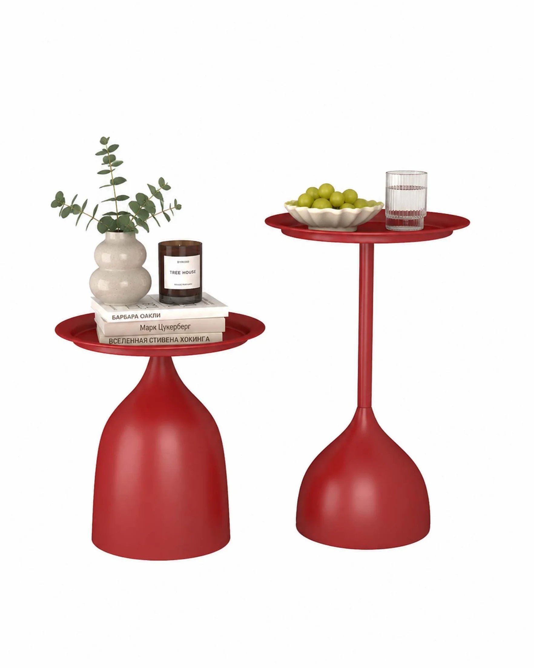 Set di 2 Tavolino da Esterno in Metallo Impermeabile Tavolino Salotto Moderno Rotondo Tavolini da Balcone e Giardino, Coffee Table per Divano, Soggiorno e Terrazza, 40 cm, Rosso