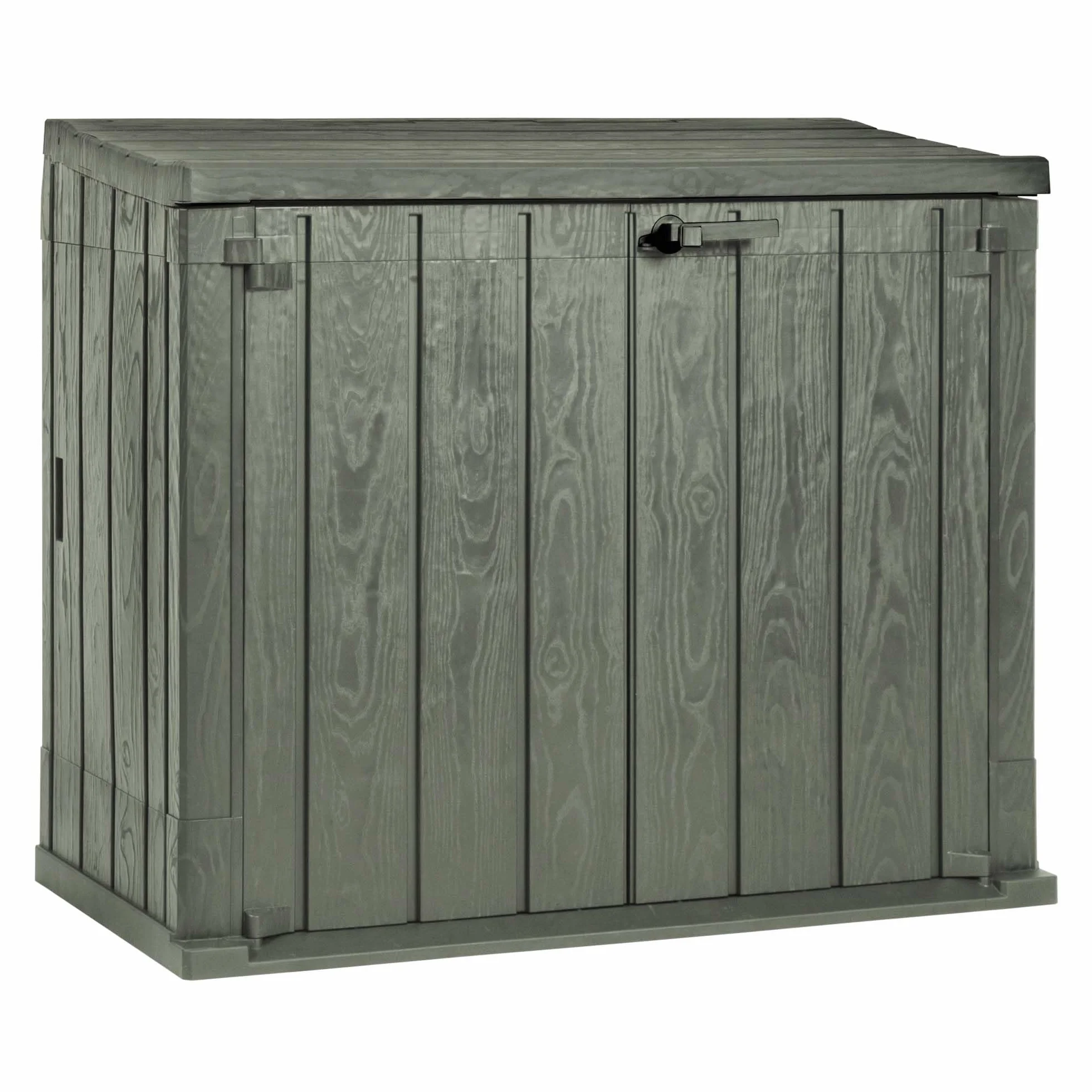 Toomax Storer Plus Baule portattrezzi da giardino 842L effetto legno verde foresta, 129,5x74,5x111h cm, baule portattrezzi in plastica resistente, ideale per interni ed esterni