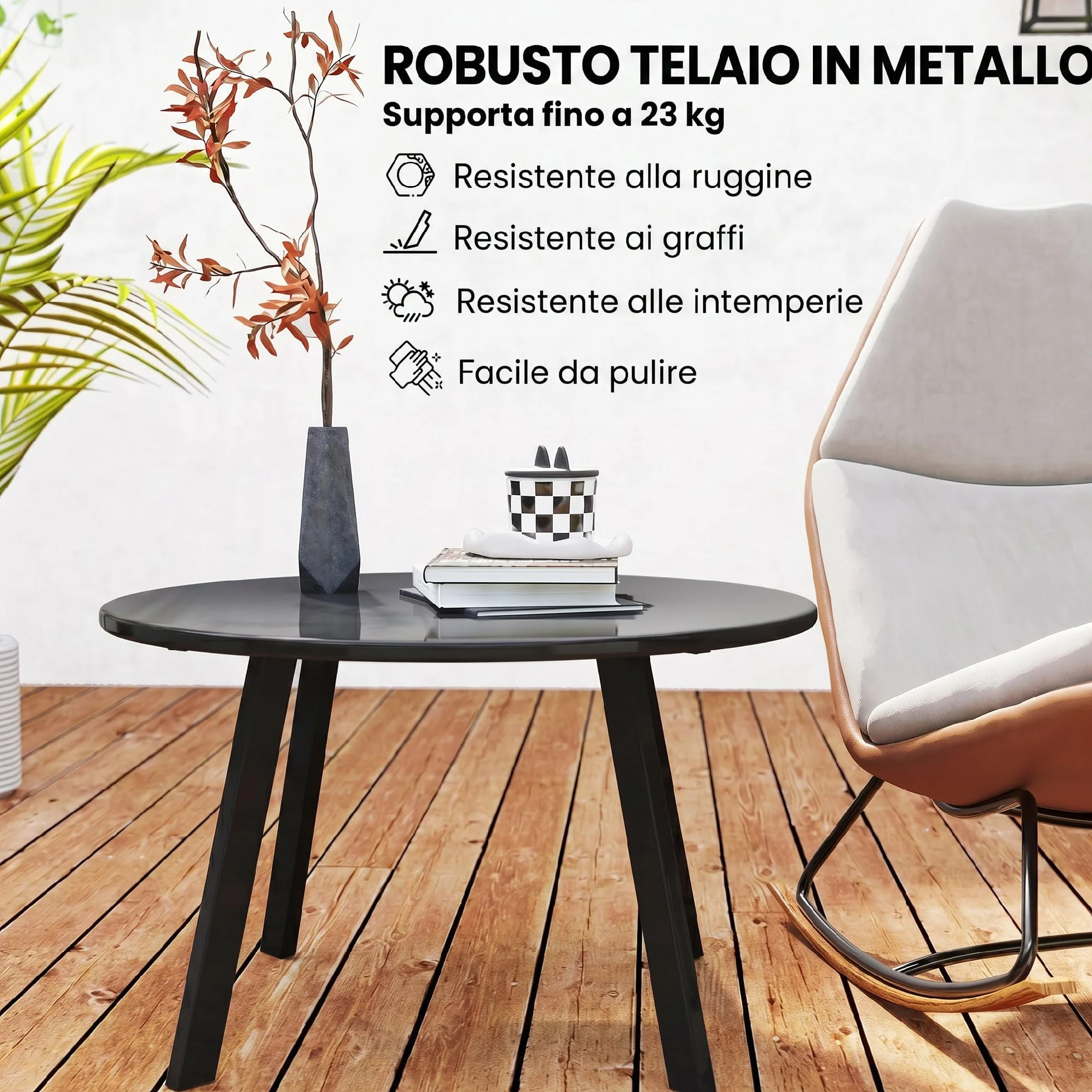 Outsunny Tavolino da Giardino Rotondo stile Industriale con Piedini Antiscivolo, Tavolino da Caffè in Metallo, per Balcone, Giardino, Terrazza, Soggiorno, Ø70x42 cm, Grigio Carbone