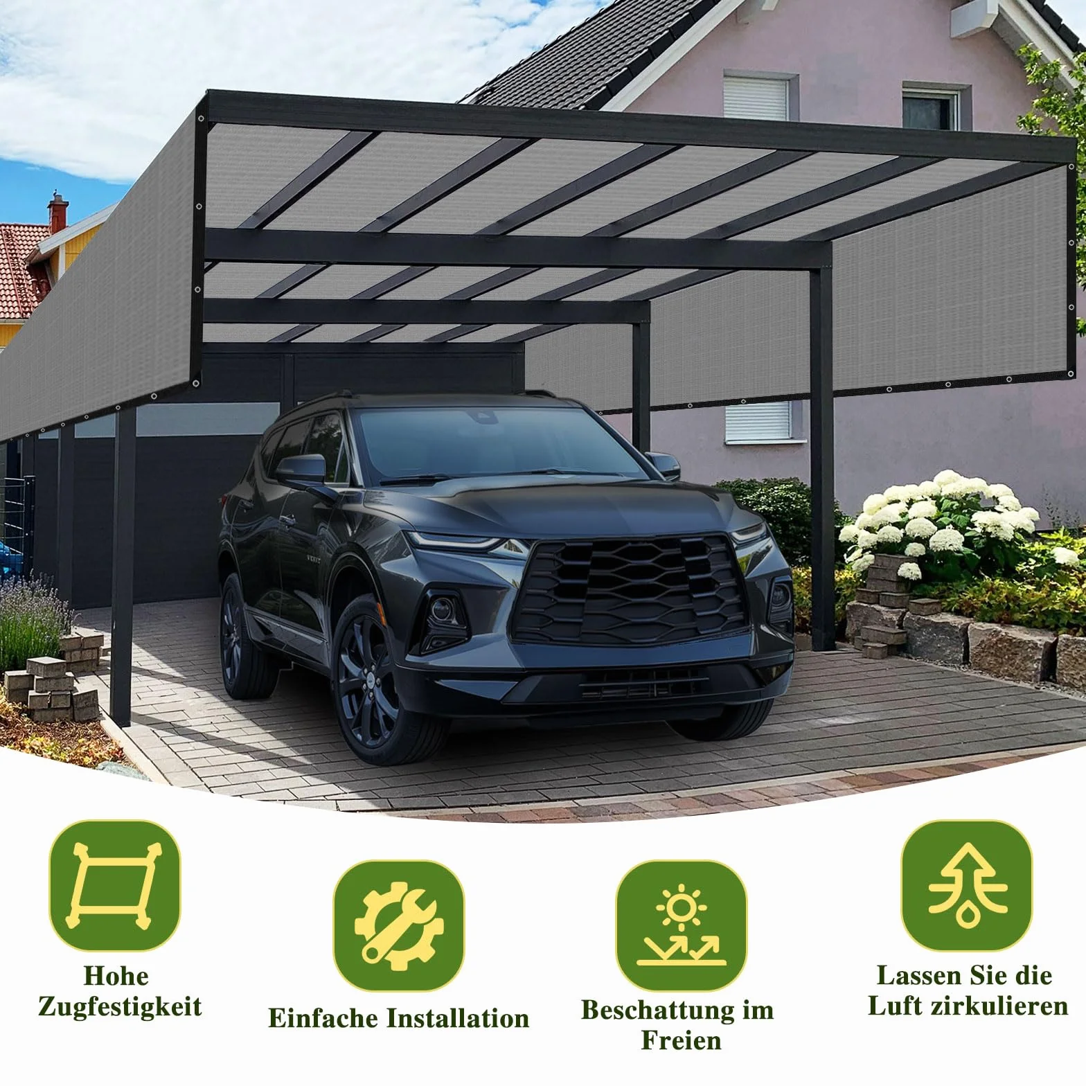 Rete di Ombreggiatura 85% Resistente ai Raggi UV,Telo Ombra Esterno Parasole con Bordatura con Occhielli,Facile da Appendere,Rete Ombreggiante per Auto,Giardino,Serra,Campeggio.